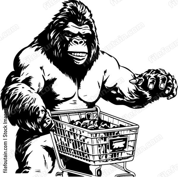 Gorilla Shopping With A Shopping Cart