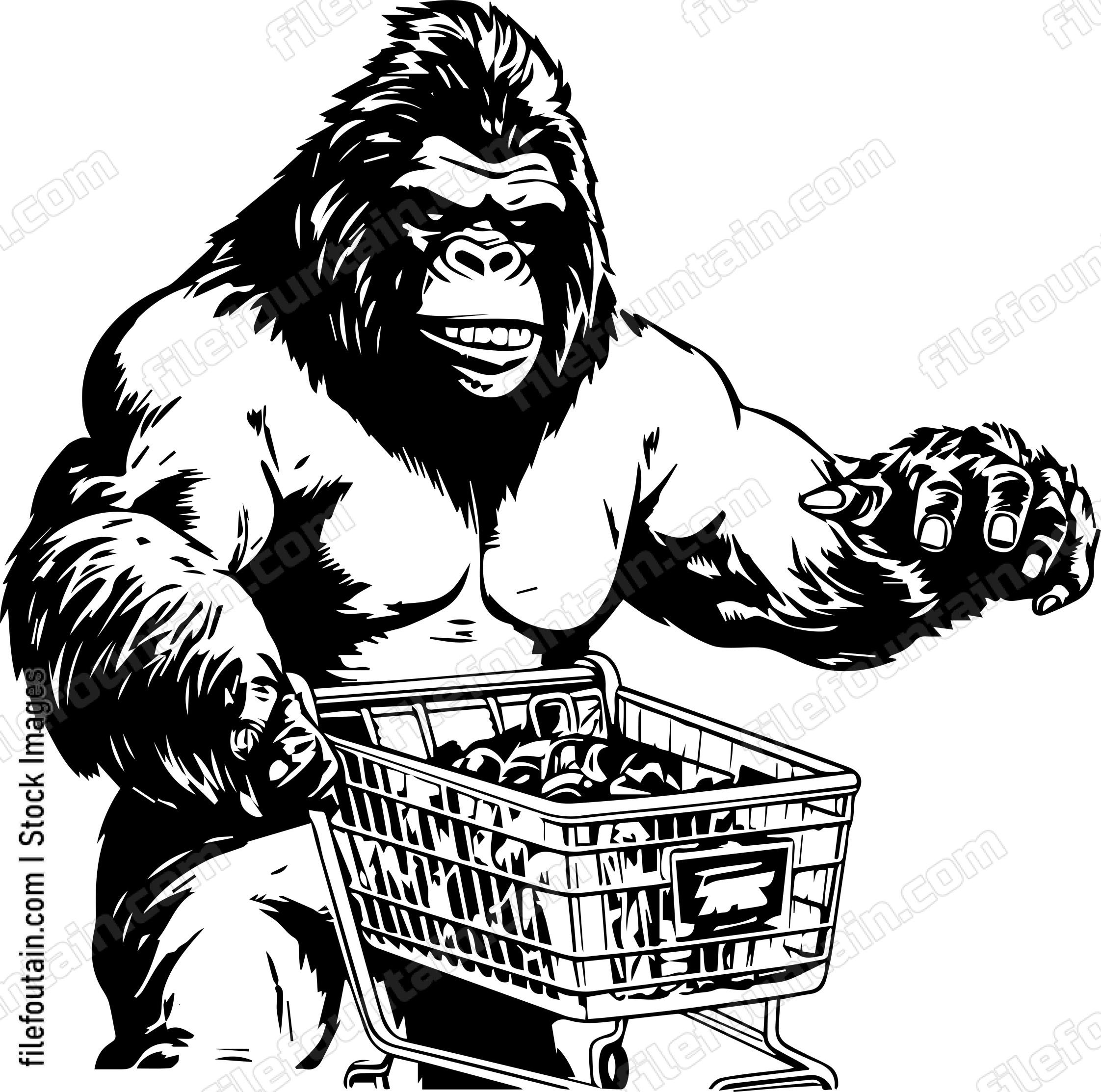 Gorilla Shopping With A Shopping Cart