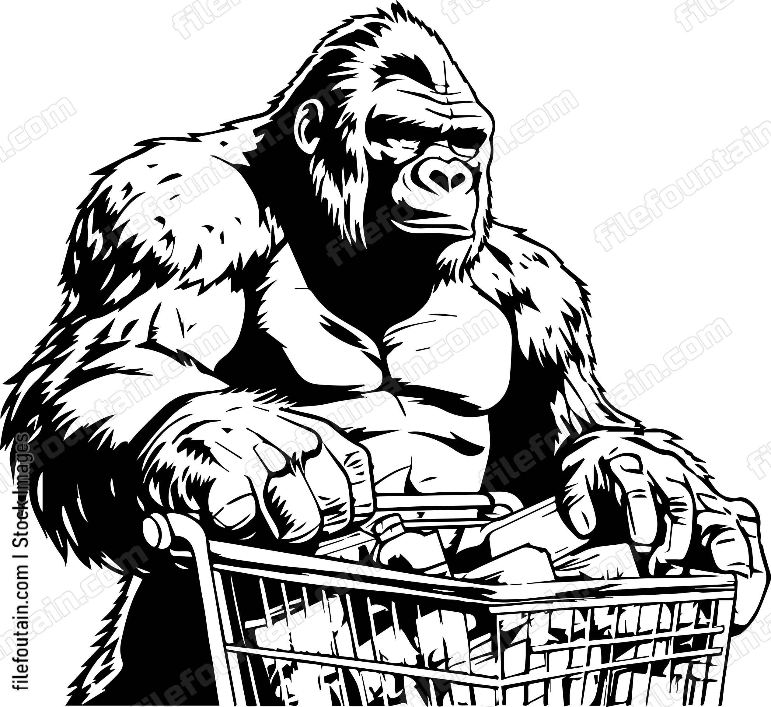 Gorilla Shopping With A Shopping Cart