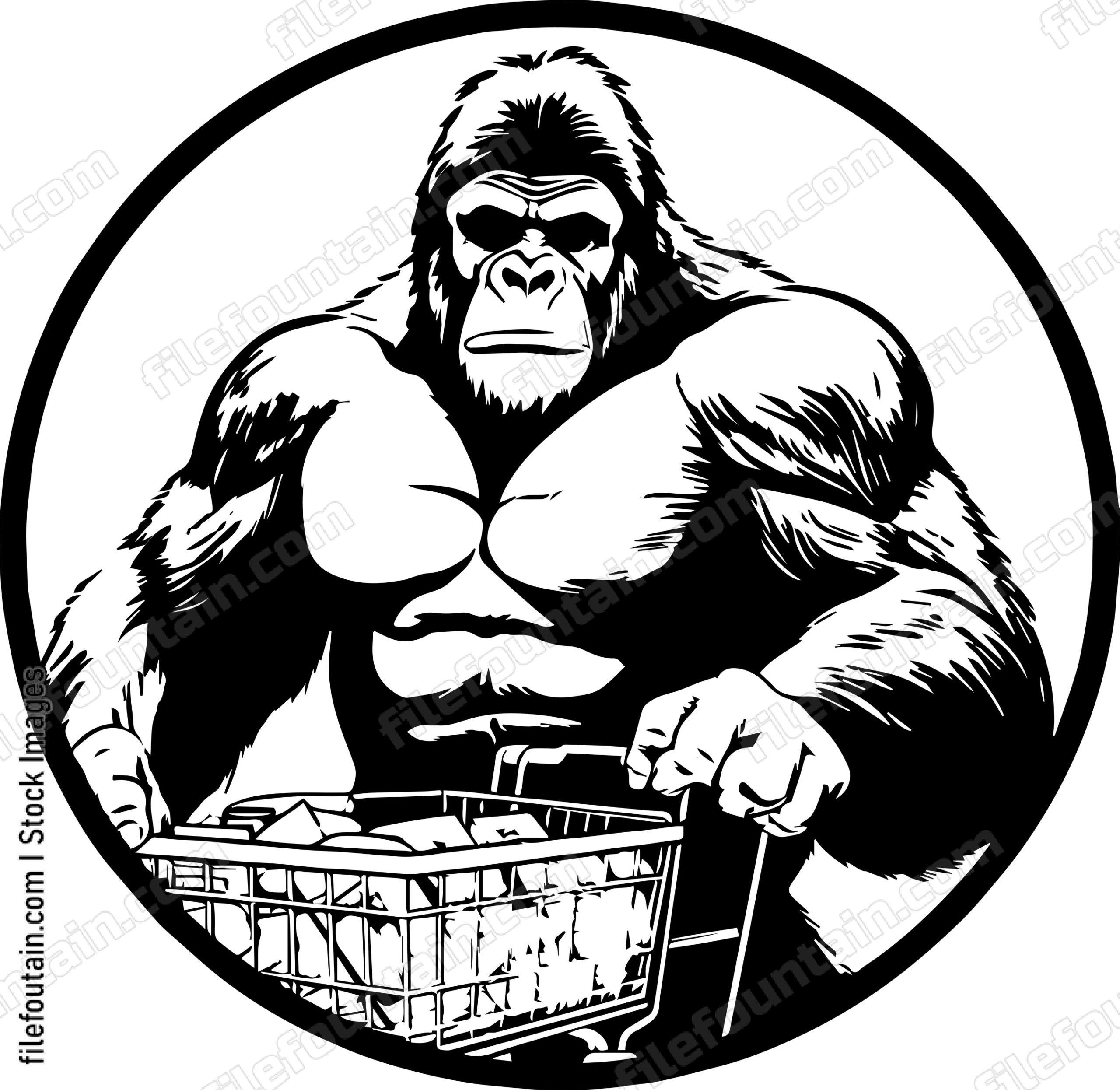 Gorilla Shopping With A Shopping Cart