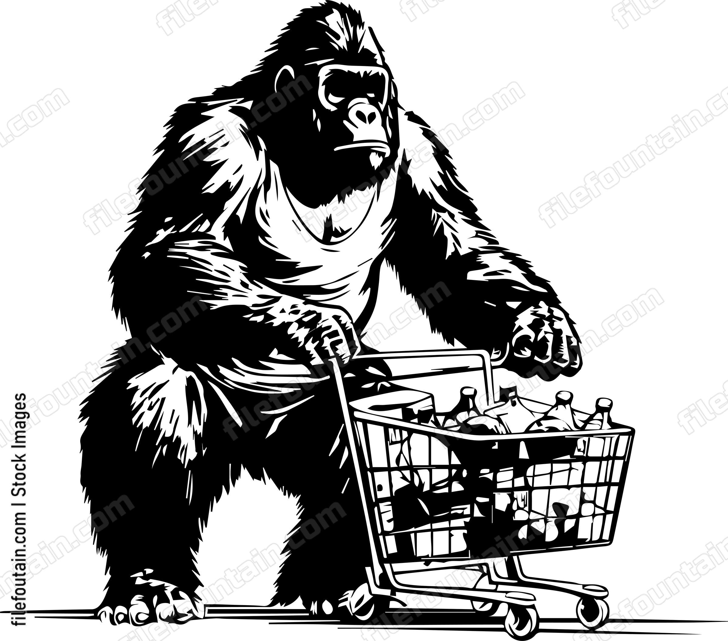 Gorilla Shopping With A Shopping Cart