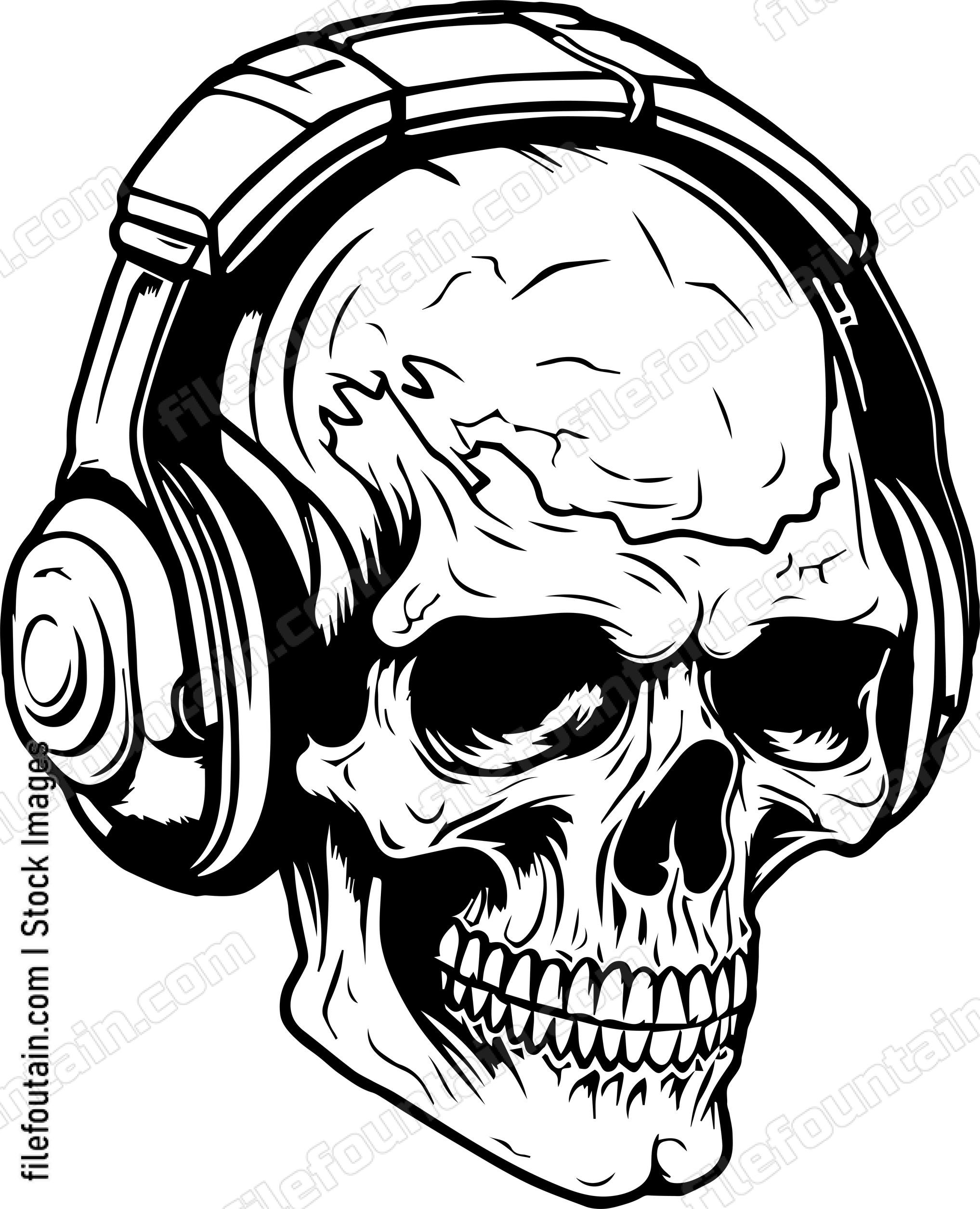 Skull With Music Headphones
