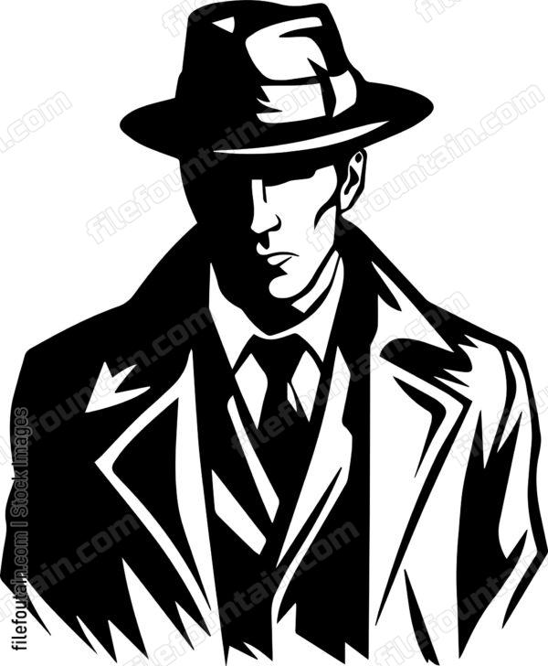 Vintage Mascot Of A Prohibition Era Man In Fedora hat