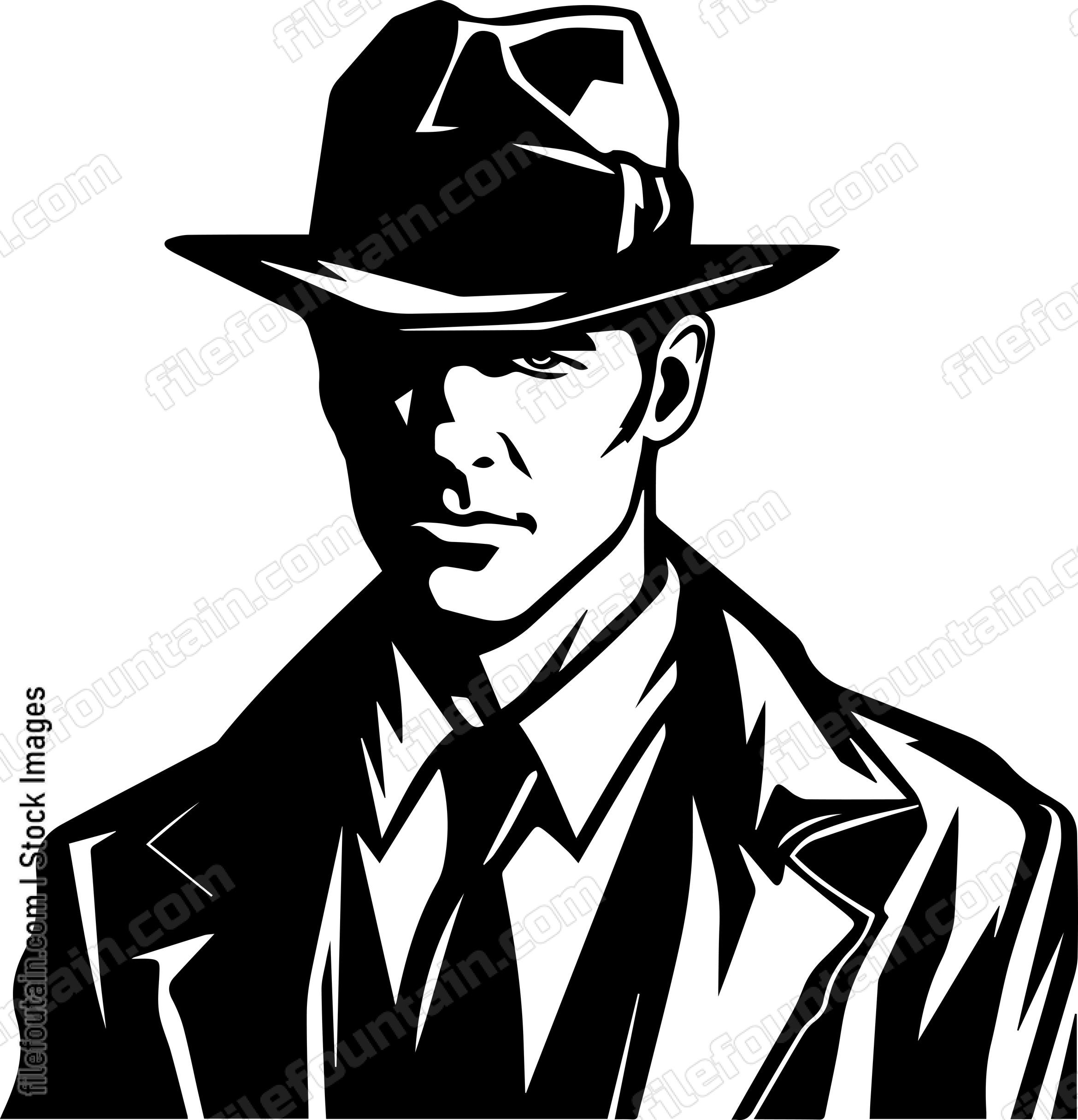 Vintage Mascot Of A Prohibition Era Man In Fedora hat