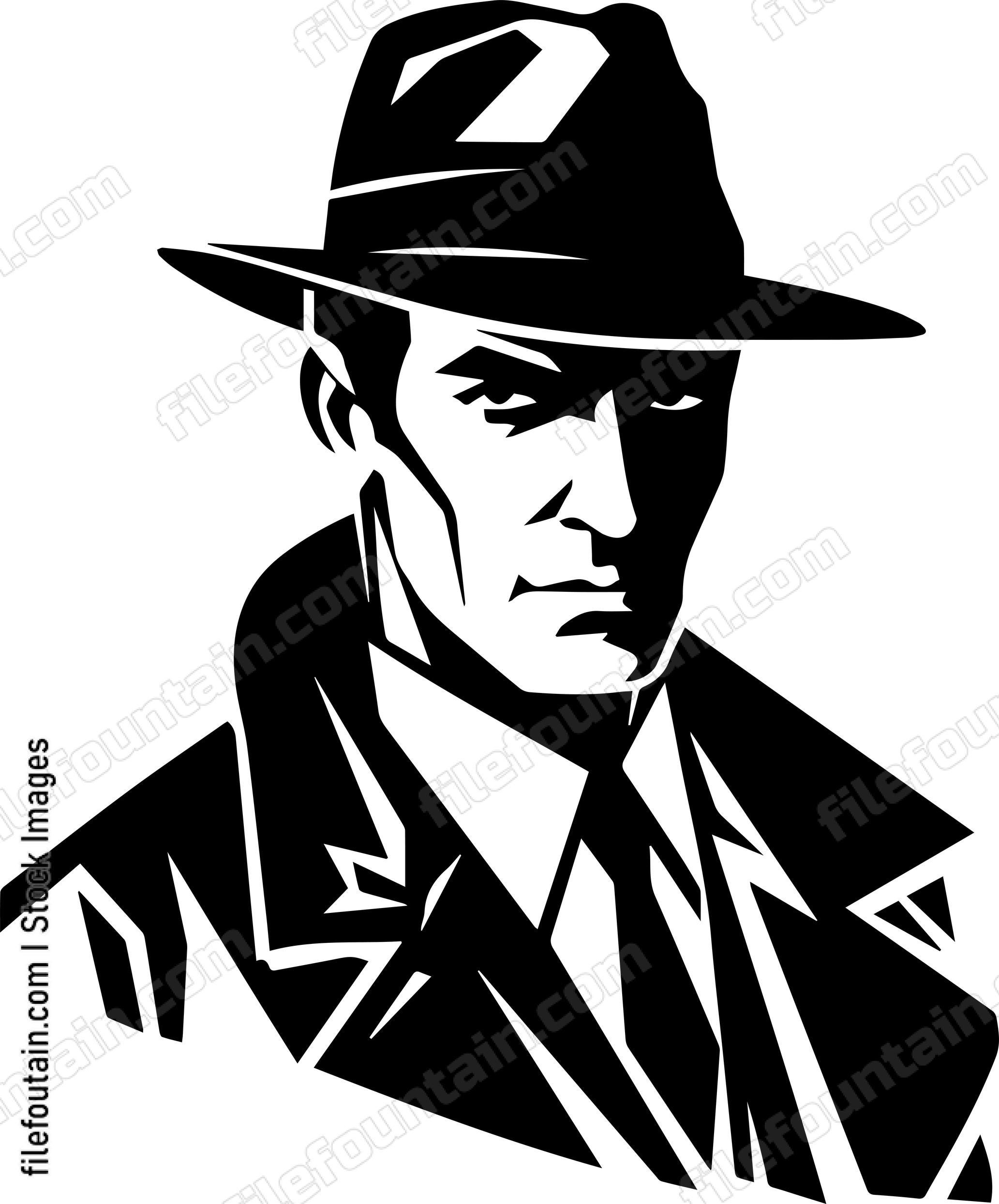 Vintage Mascot Of A Prohibition Era Man In Fedora hat