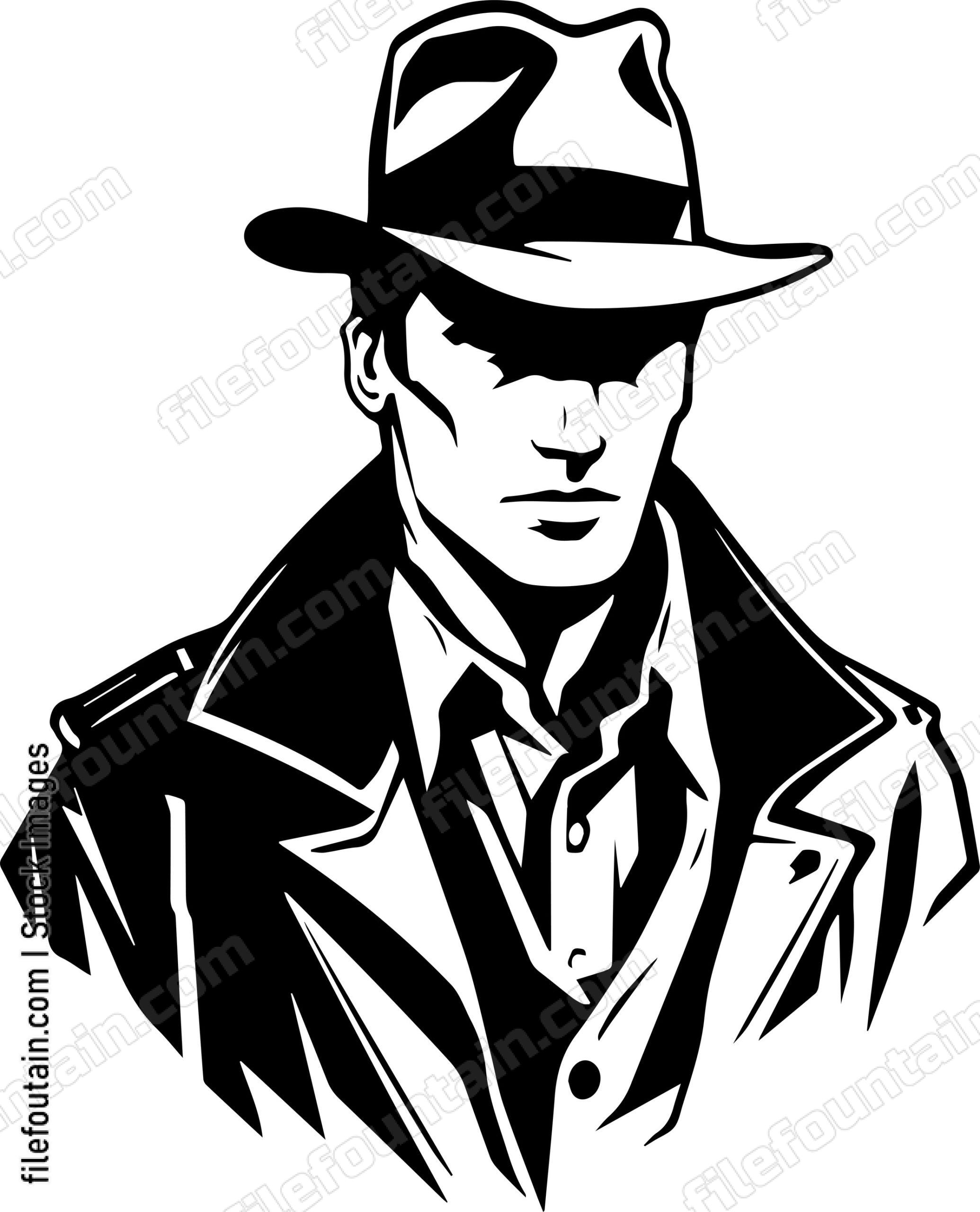 Vintage Mascot Of A Prohibition Era Man In Fedora hat