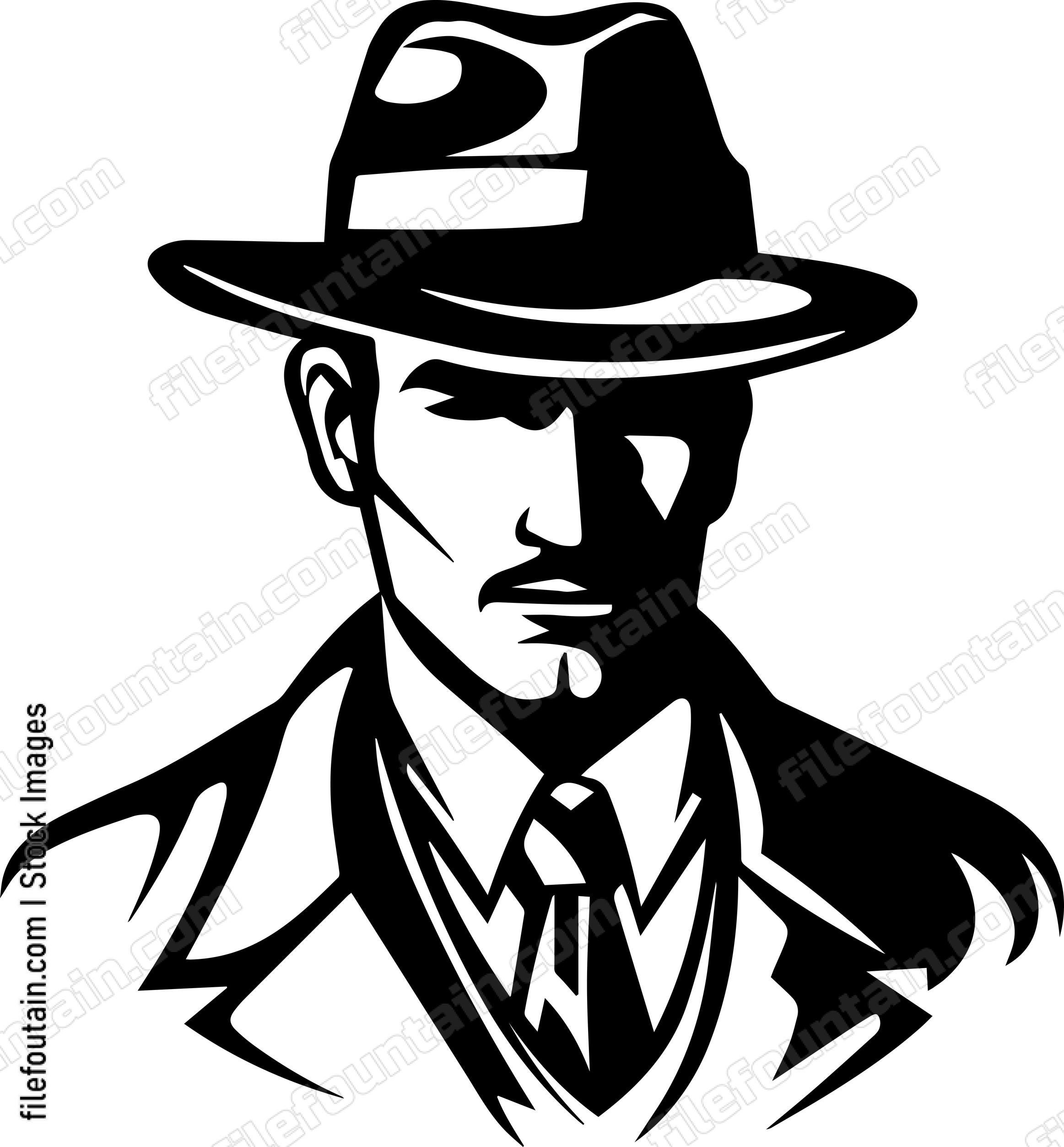 Vintage Mascot Of A Prohibition Era Man In Fedora hat