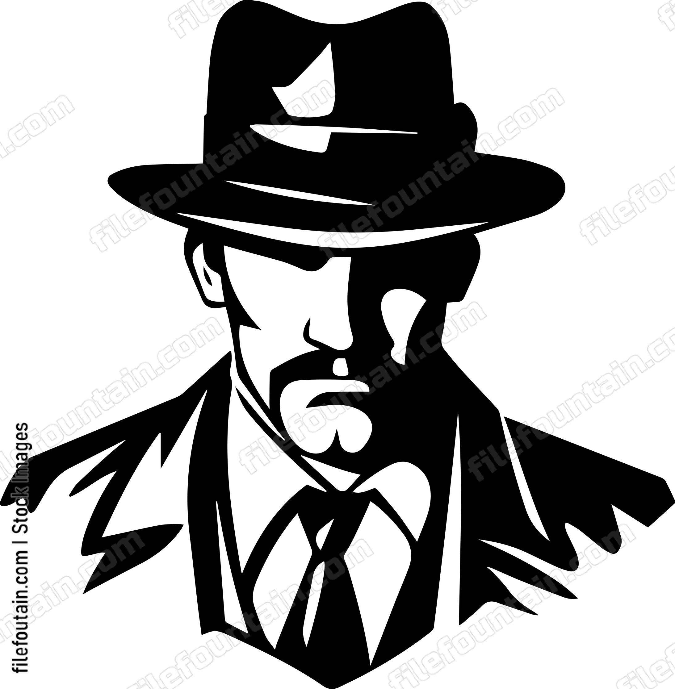 Vintage Mascot Of A Prohibition Era Man In Fedora hat