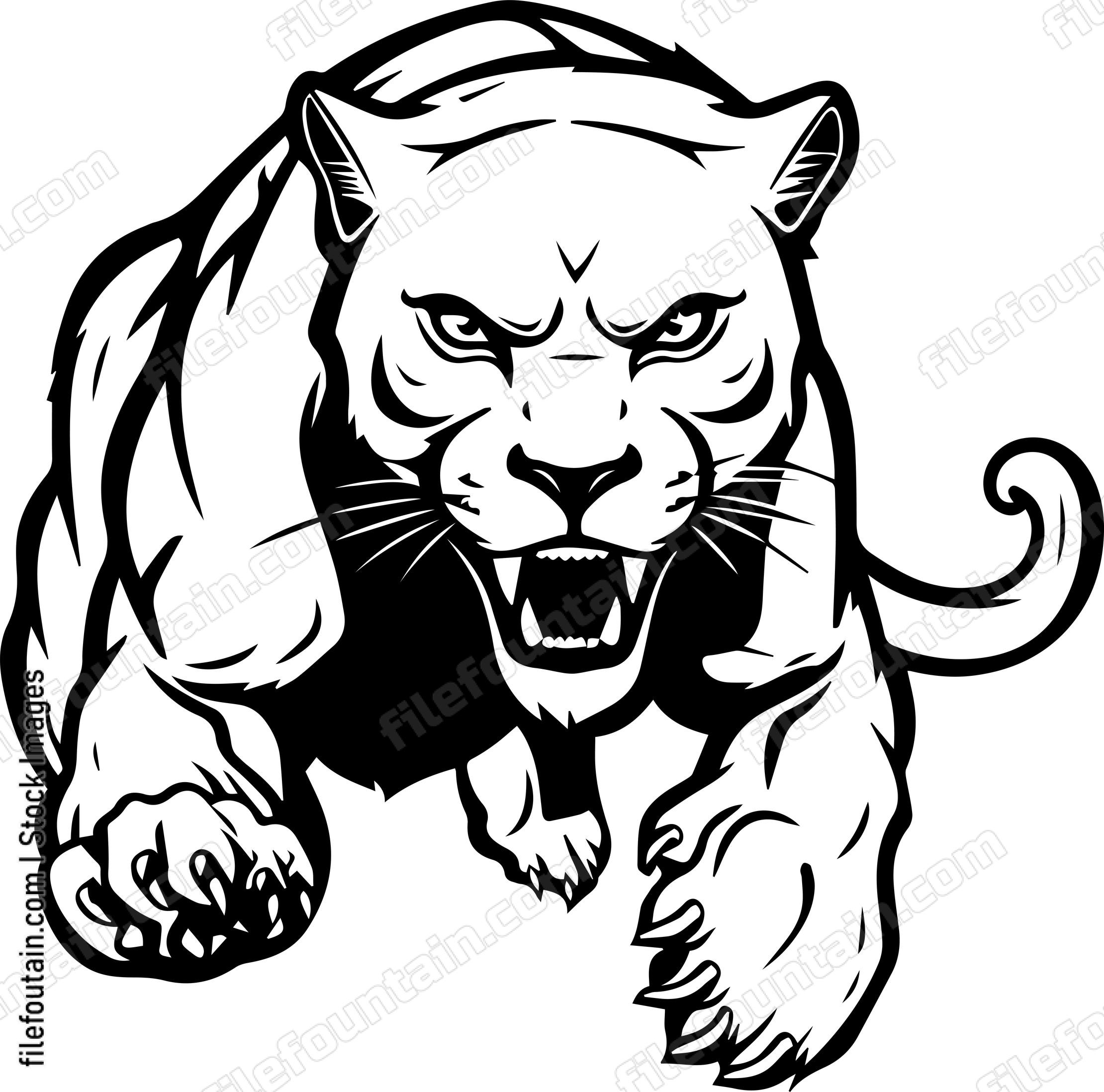 Angry Roaring Panther Jumping Forward