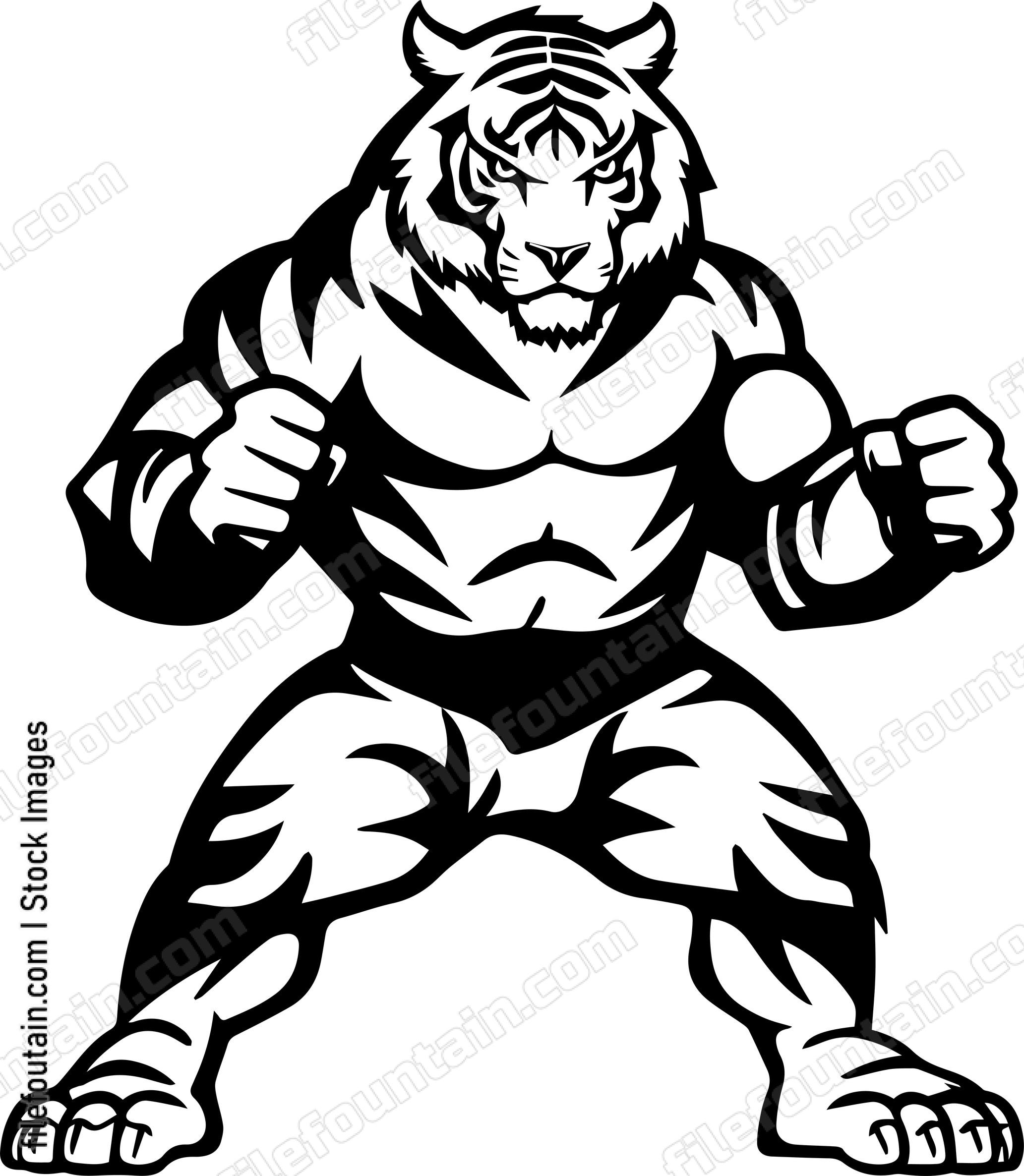 Tiger Mascot Standing On Feet Superhero Action Character