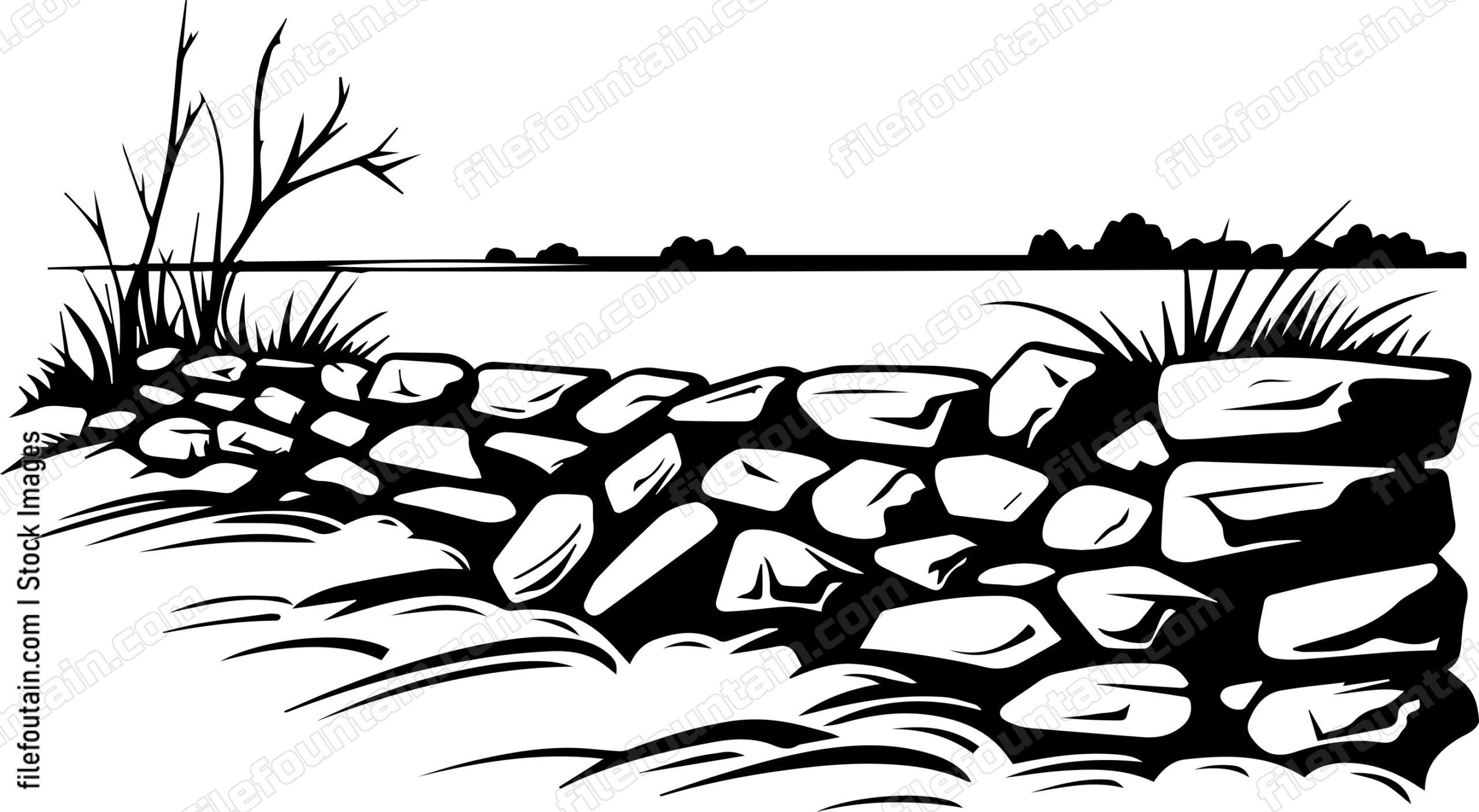 Countryside Stone Wall By The Lake