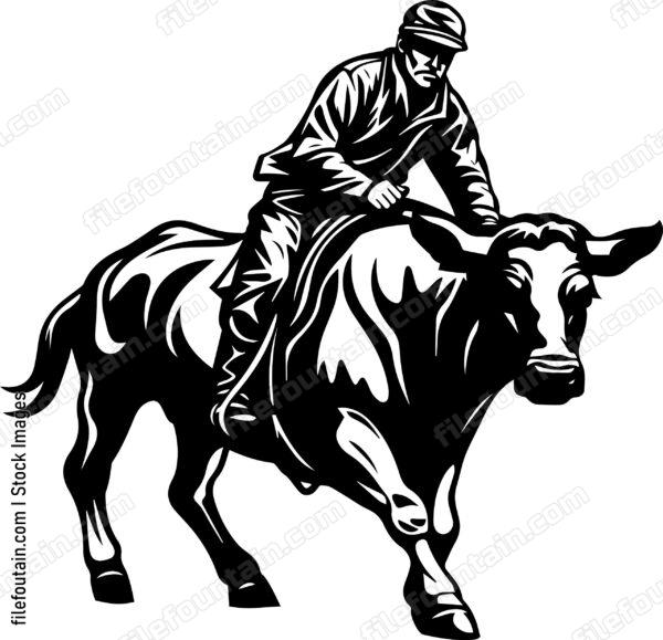 Cowboy Riding On A Bull