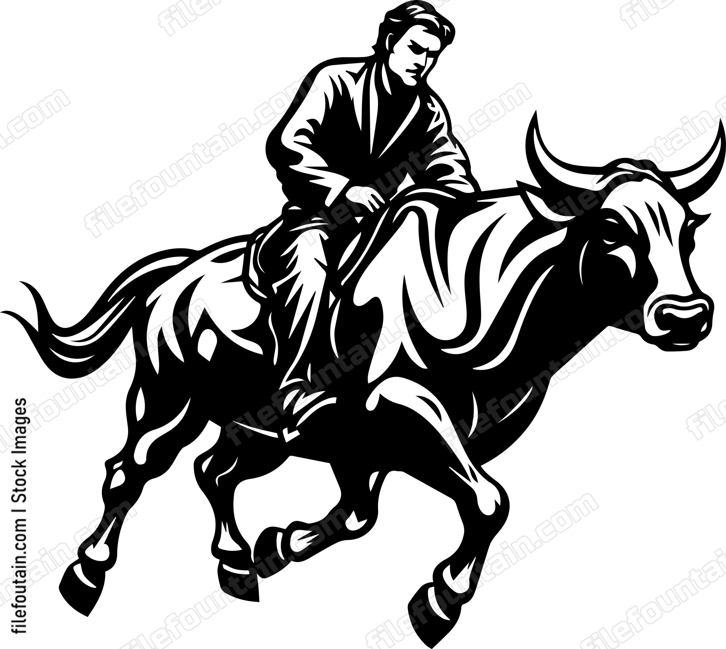 Cowboy Riding On A Bull
