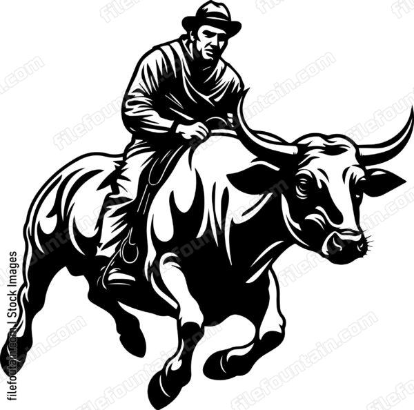 Cowboy Riding On A Bull