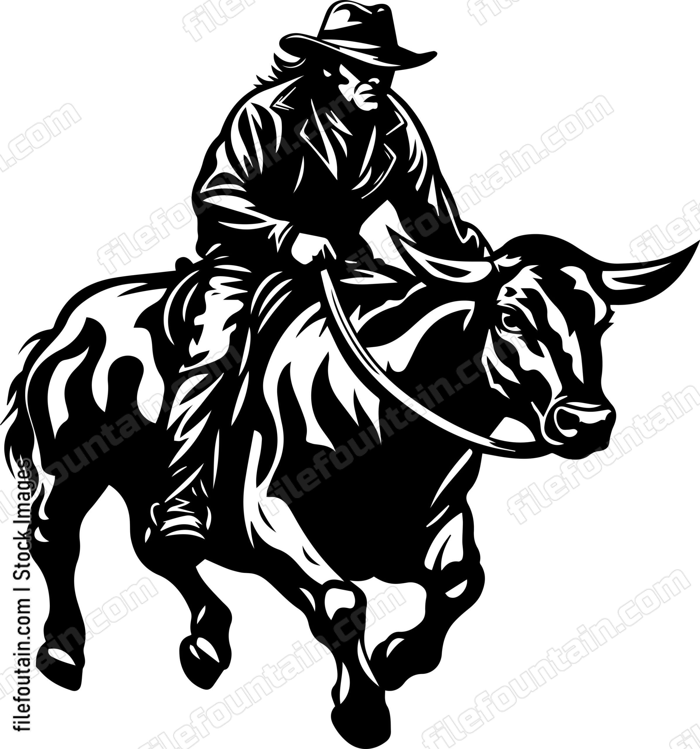 Cowboy Riding On A Bull