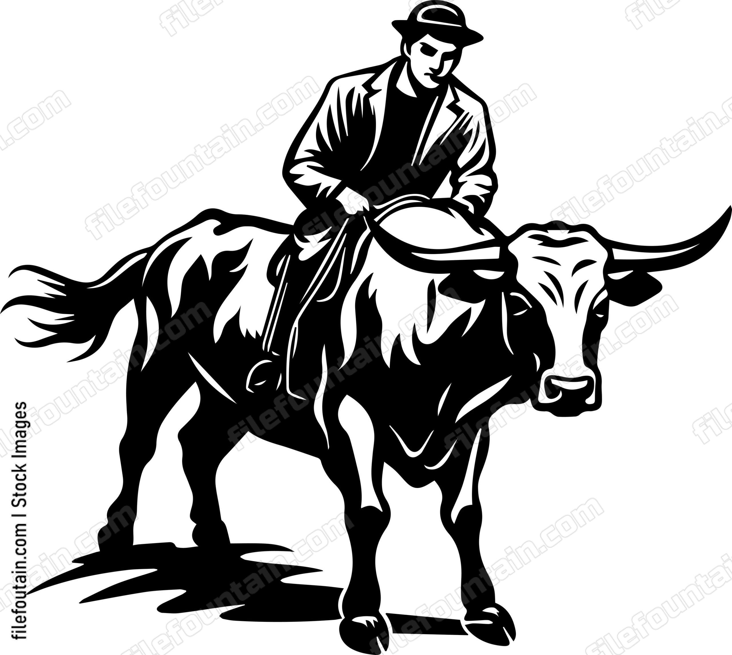 Cowboy Riding On A Bull