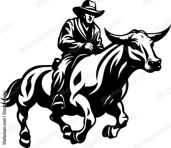 Cowboy Riding On A Bull