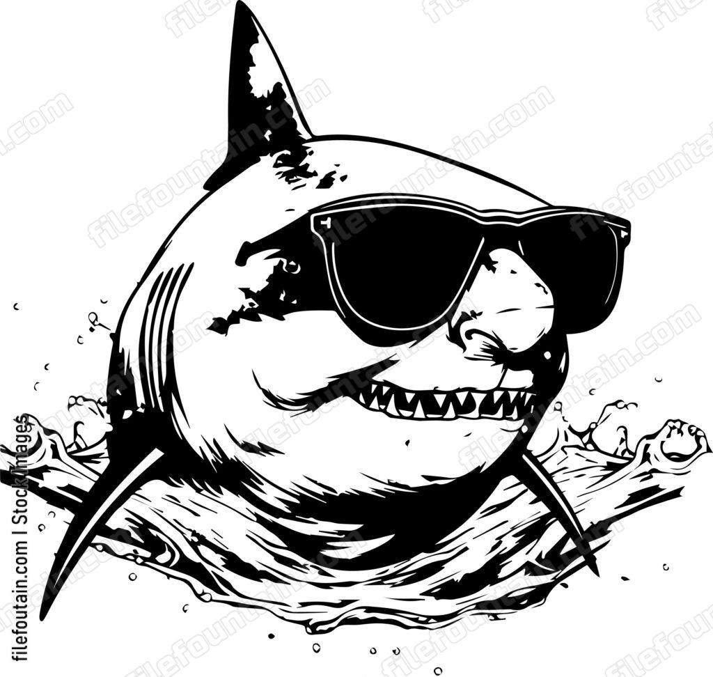 Great White Shark In Sunglasses Logo Vector Design - FileFountain