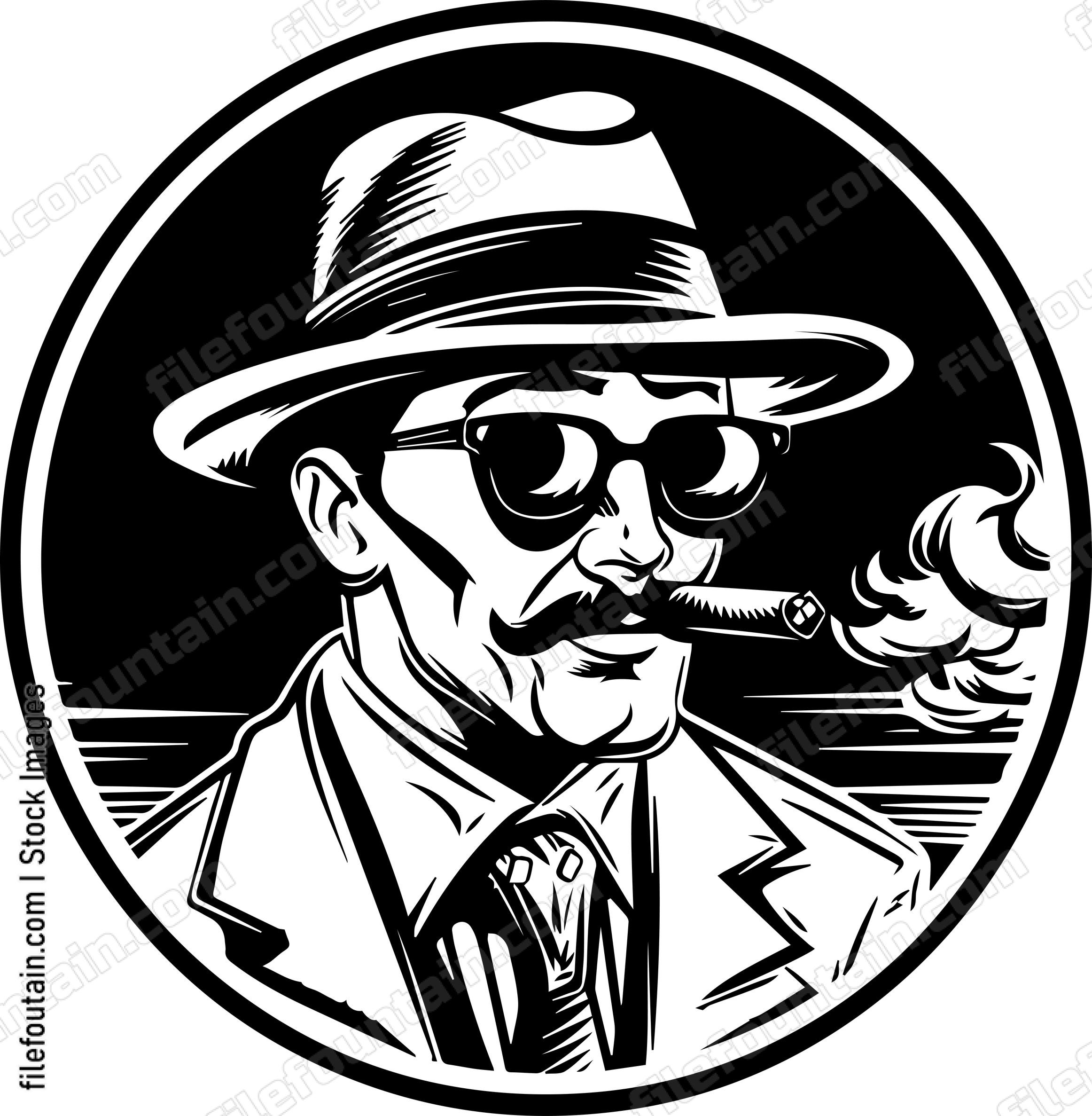 Detective With Mustache And Hat Smoking A Cigar