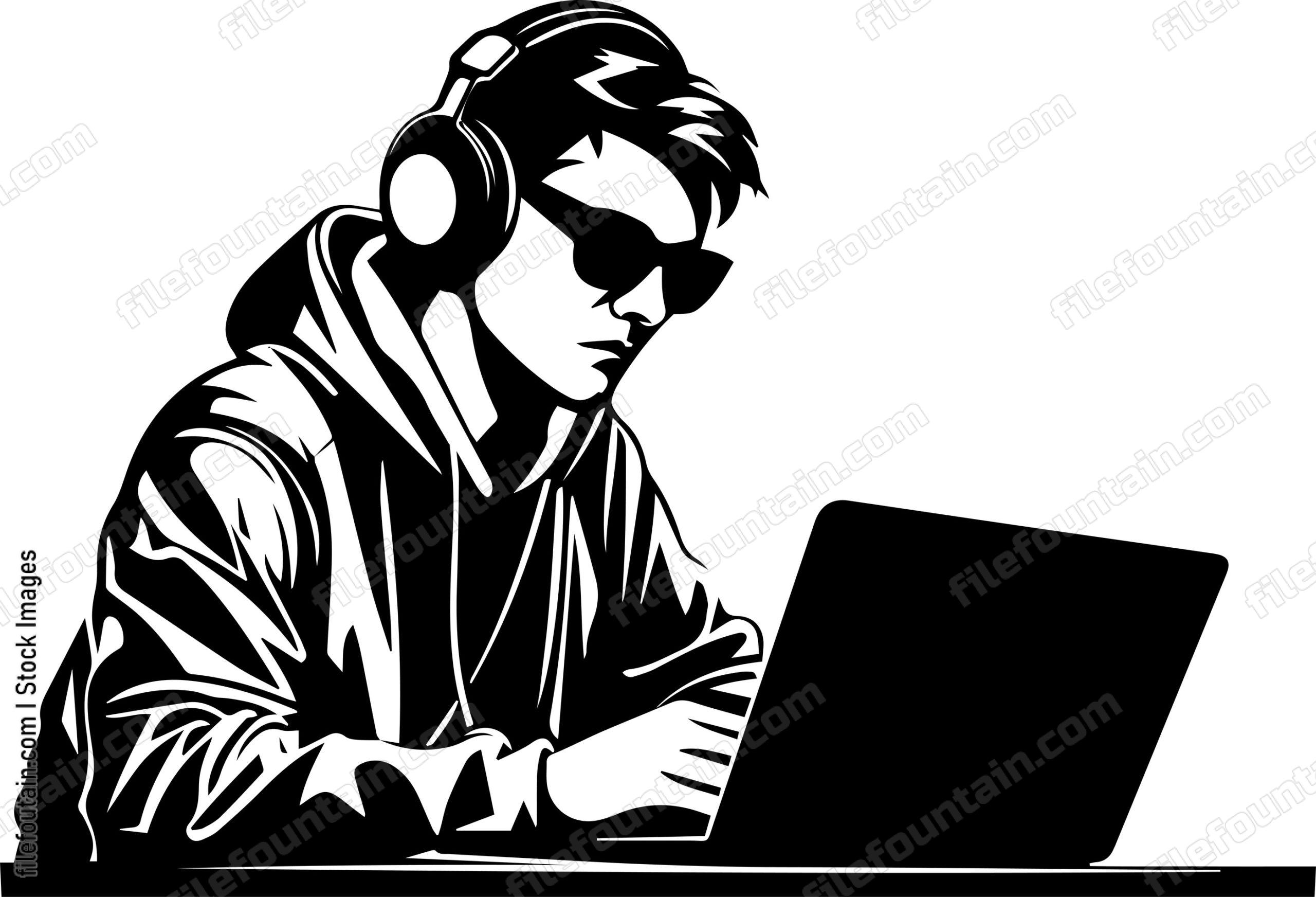 Working Man In Sunglasses With Laptop