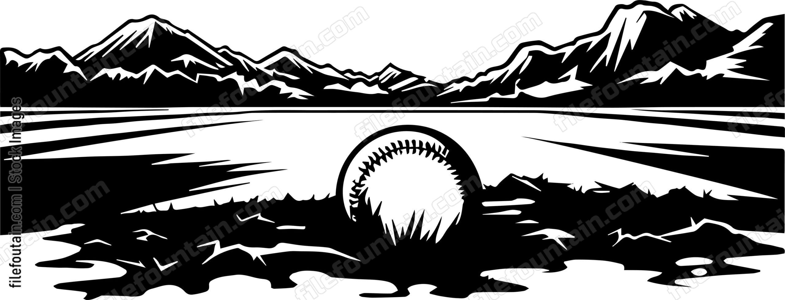 Baseball On An Empty Field At Foot Of Mountains