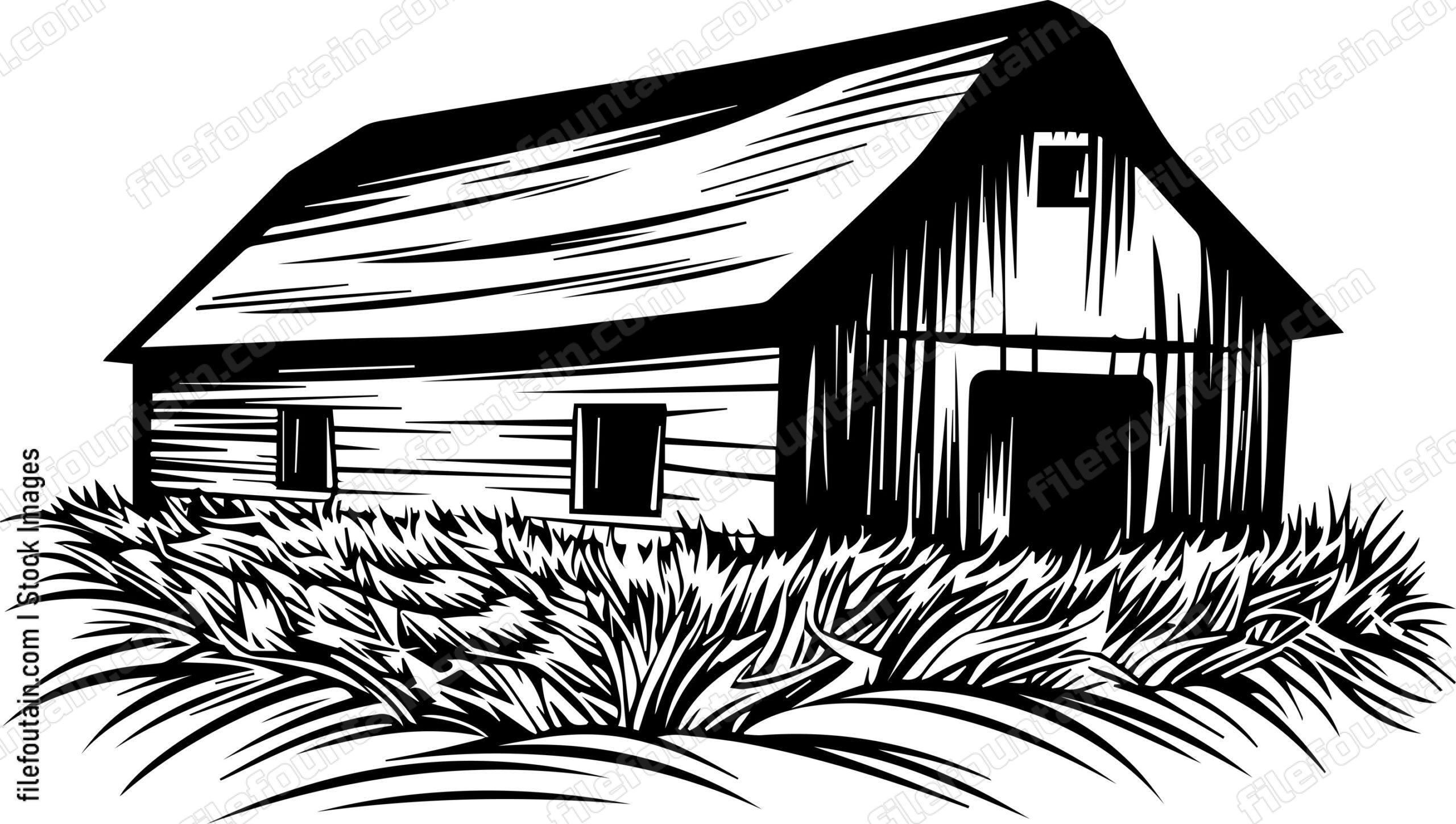 Farm Barn Surrounded By Hay