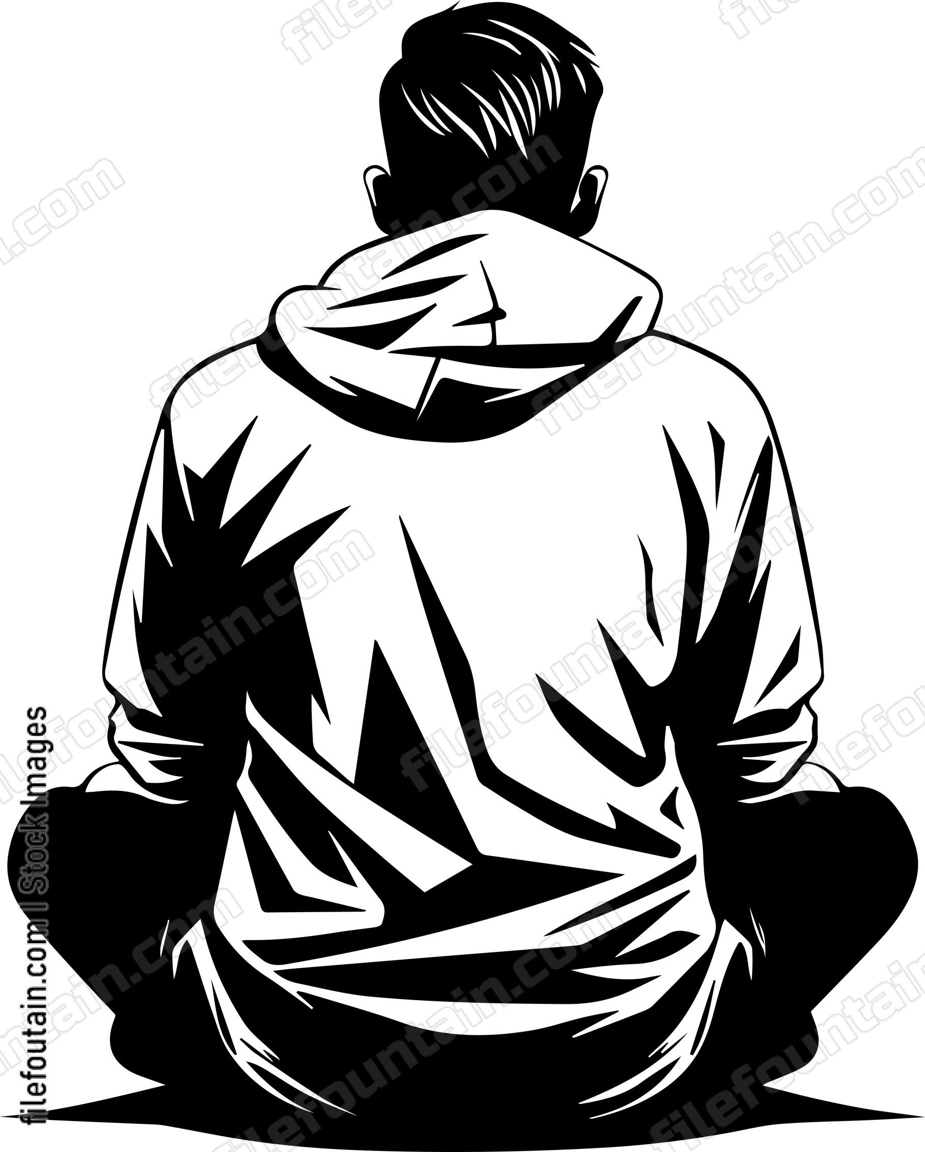 Back View Of Man Sitting On A Floor