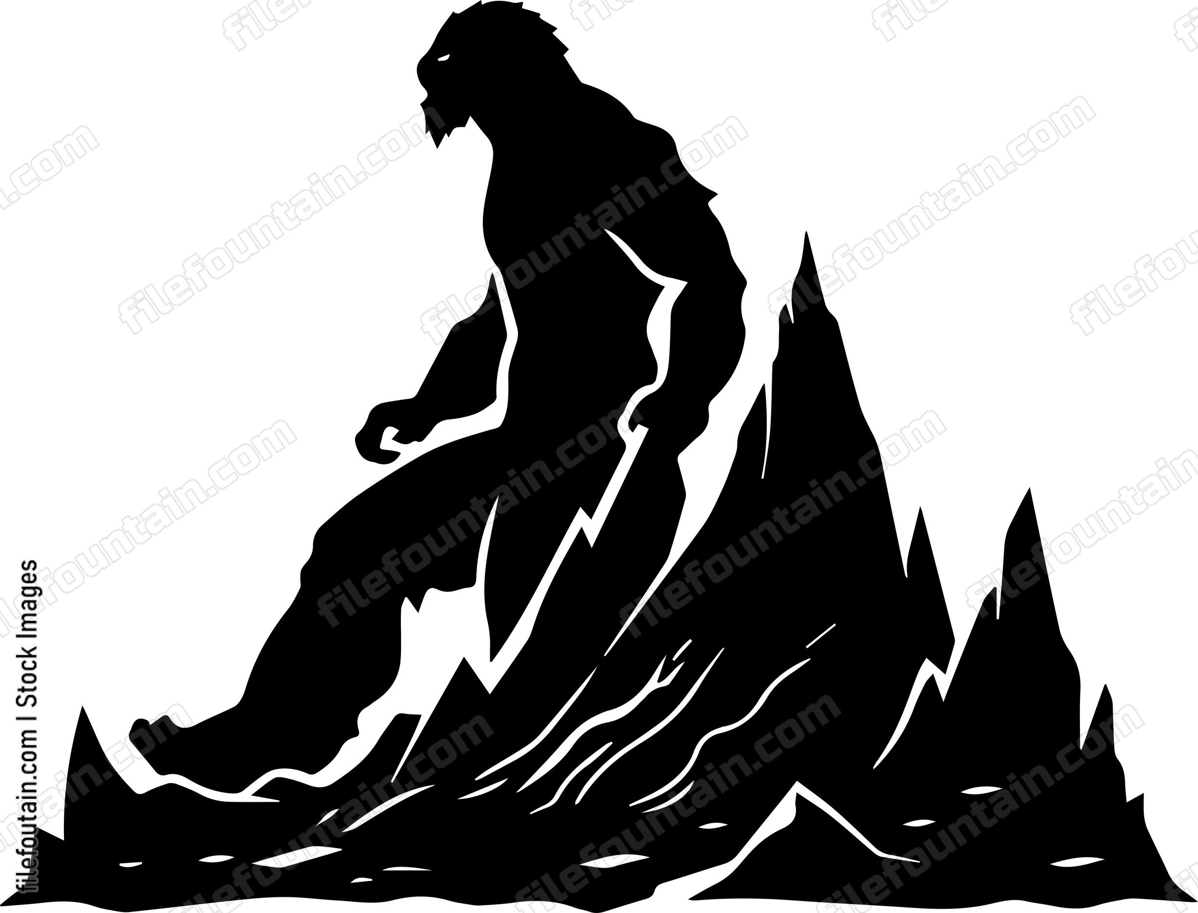 Bigfoot Walking behing mountain rocks