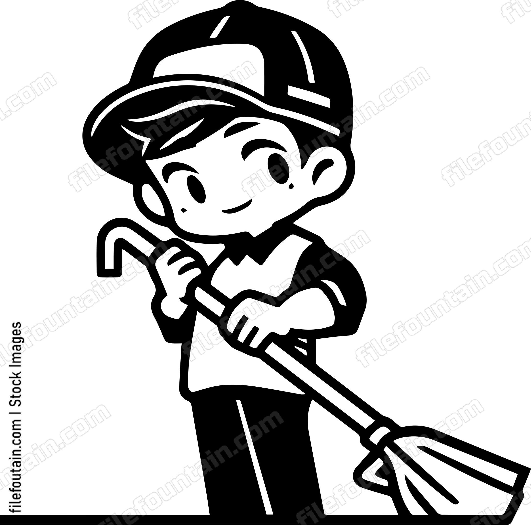 cleaning company boy with a broom