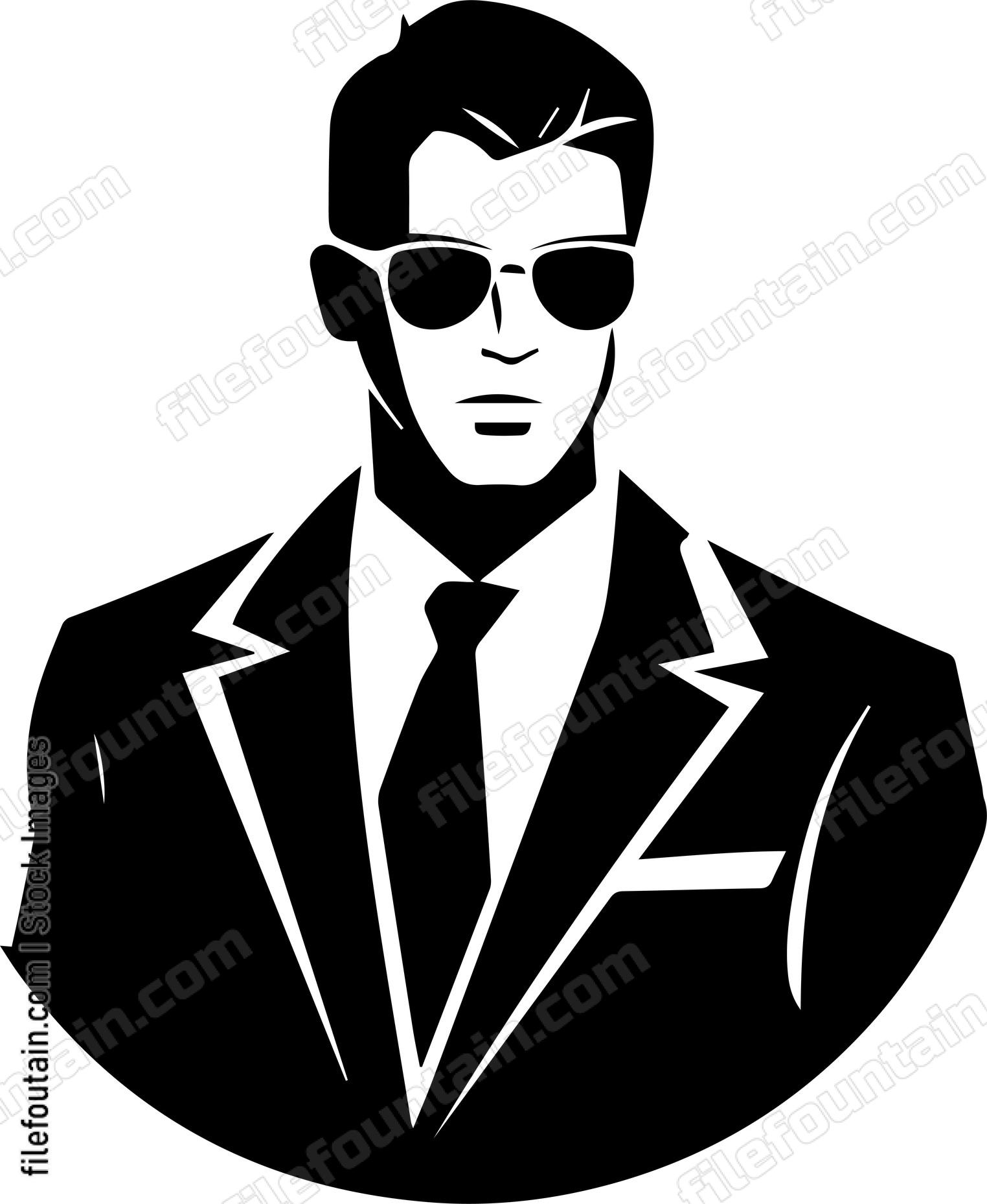 Mascot of man in suit in sunglasses