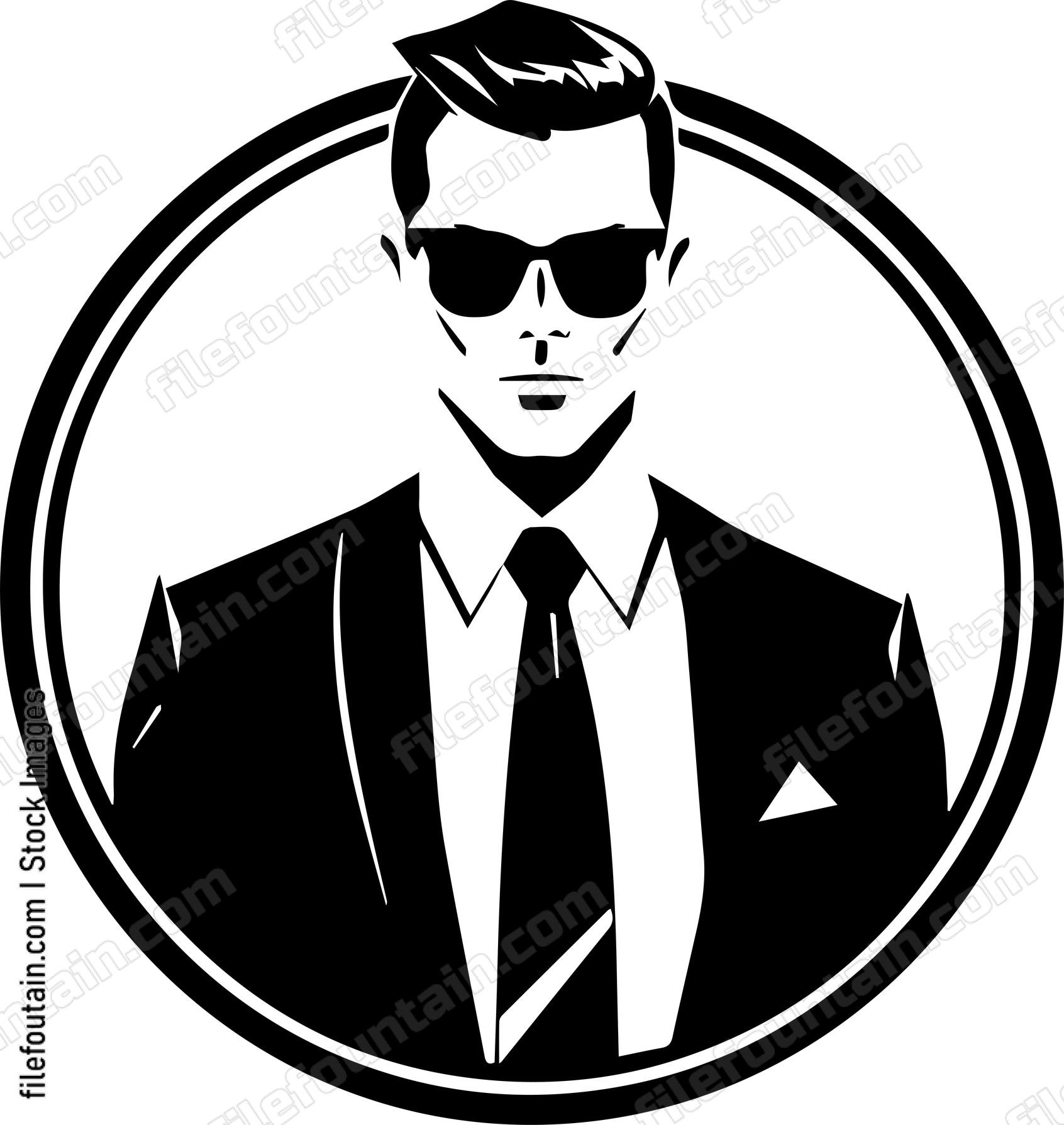 Mascot of man in suit in sunglasses