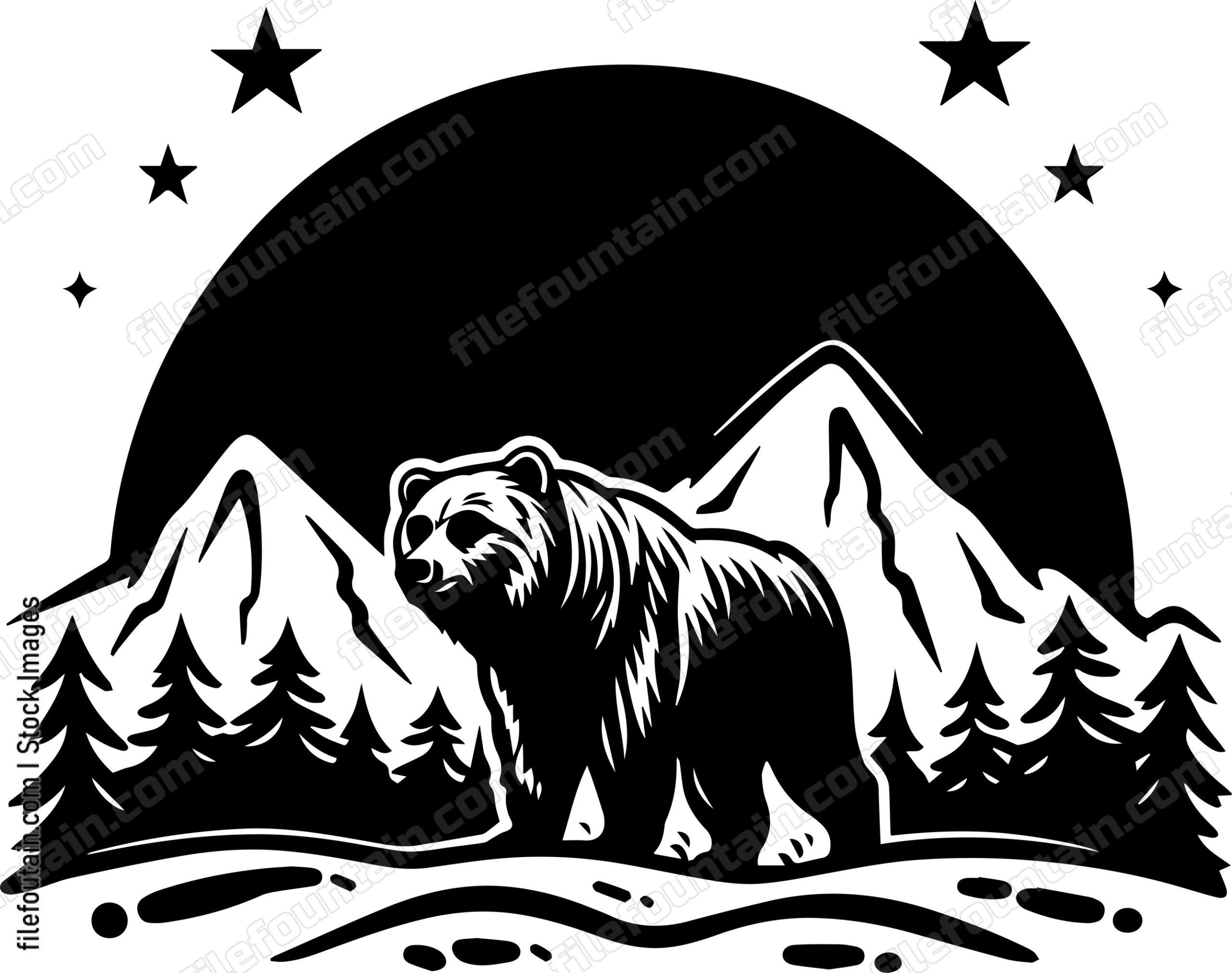Wild Grizzly Bear Mountain Forest and Stars