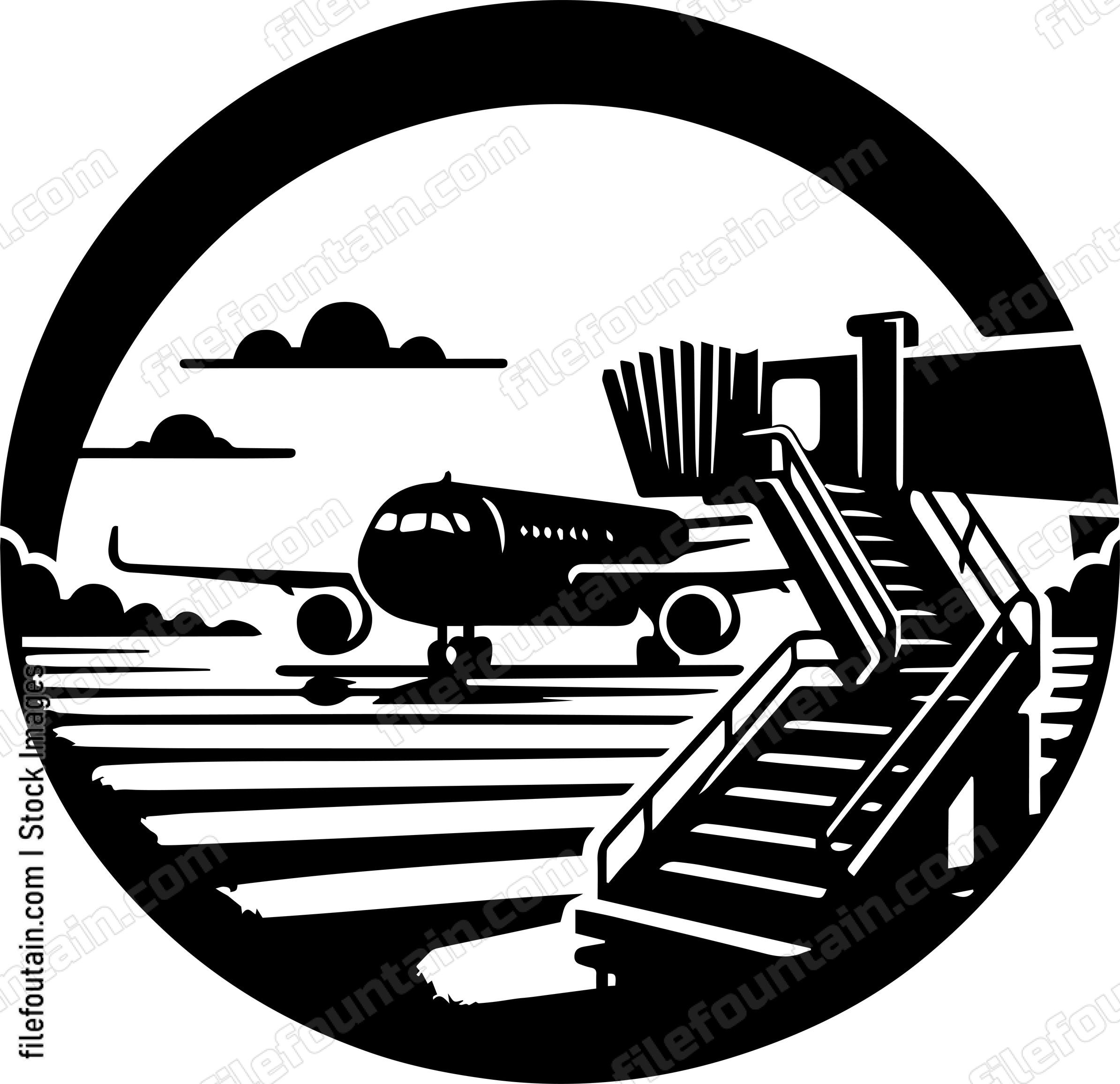 Airport Parked Airplane With A Boarding Steps