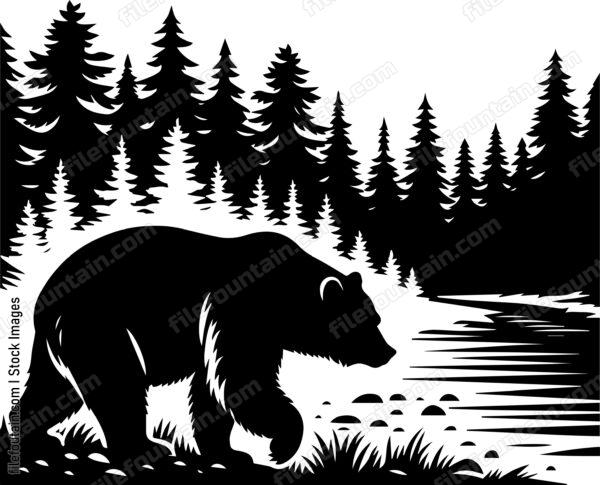 Bear Ambling Along a Forest Riverbank