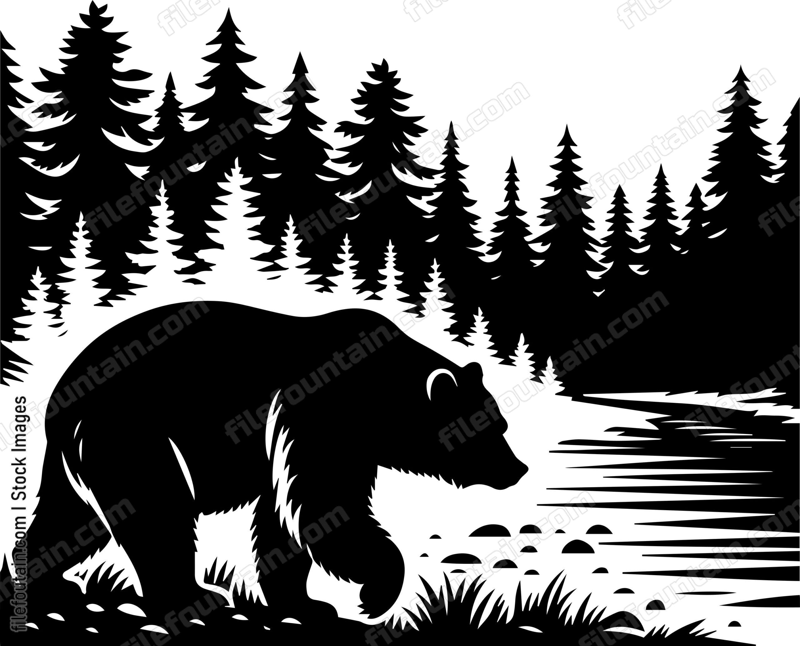Bear Ambling Along a Forest Riverbank