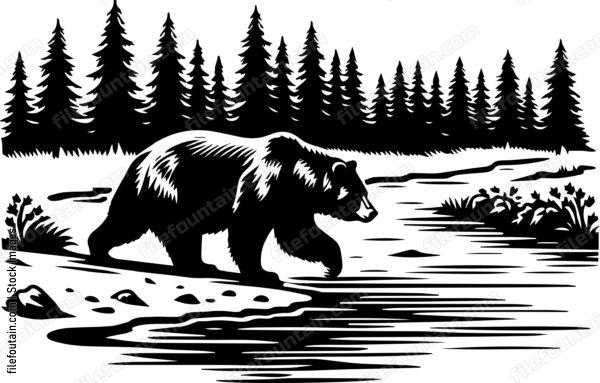 Bear Ambling Along a Forest Riverbank