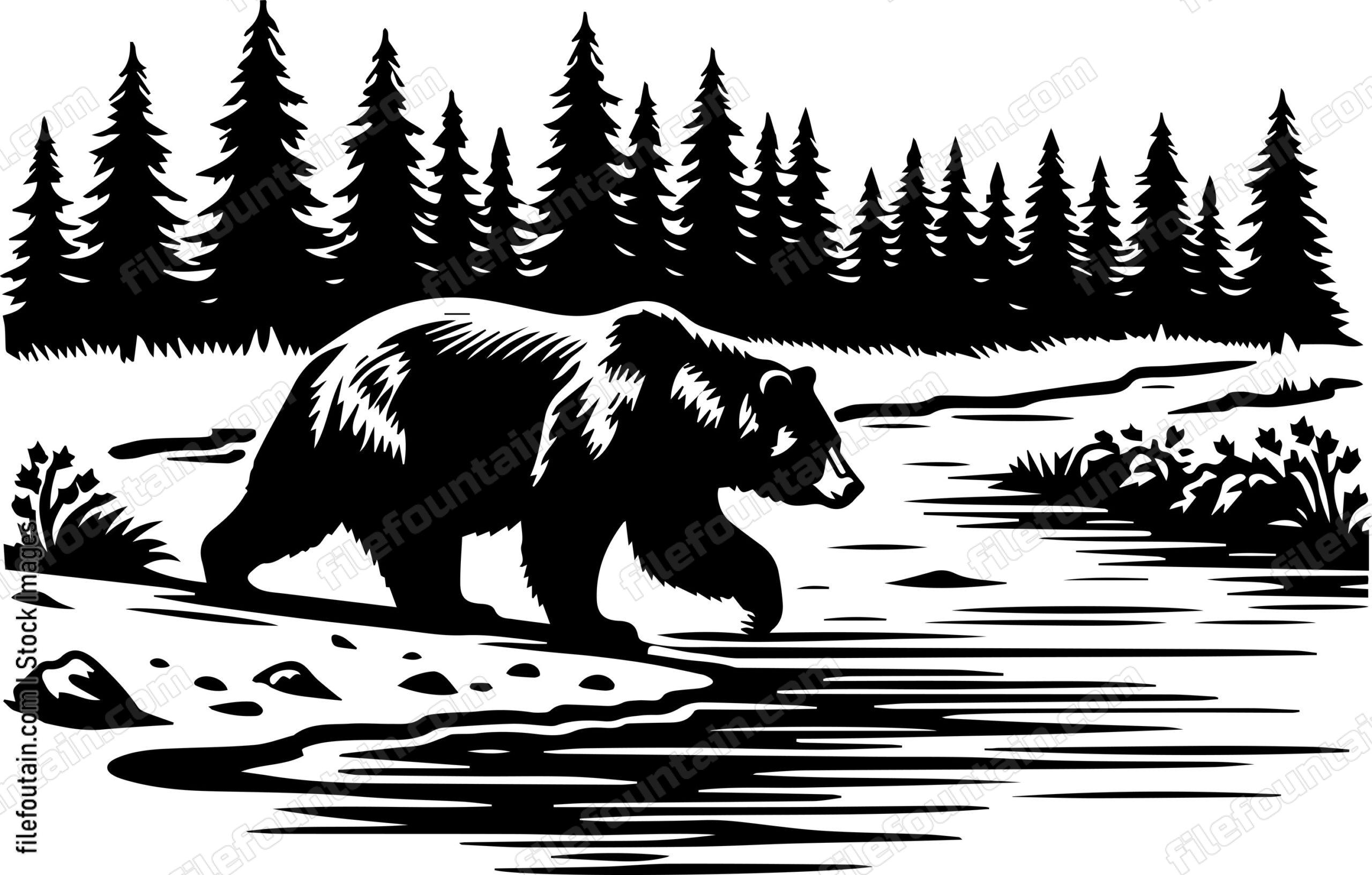 Bear Ambling Along a Forest Riverbank