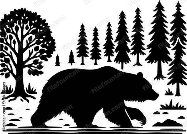 Bear Ambling Along a Forest Riverbank