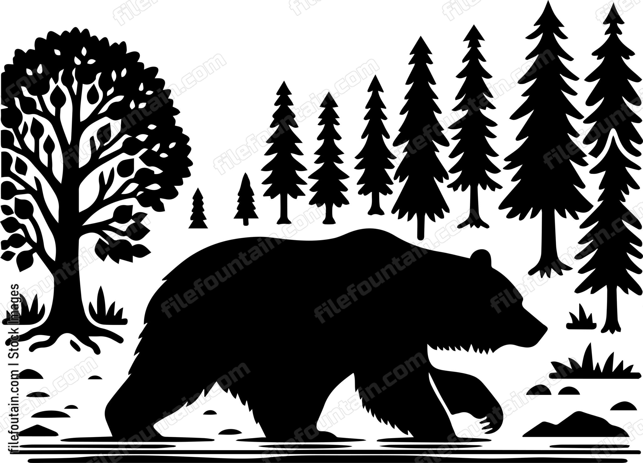 Bear Ambling Along a Forest Riverbank