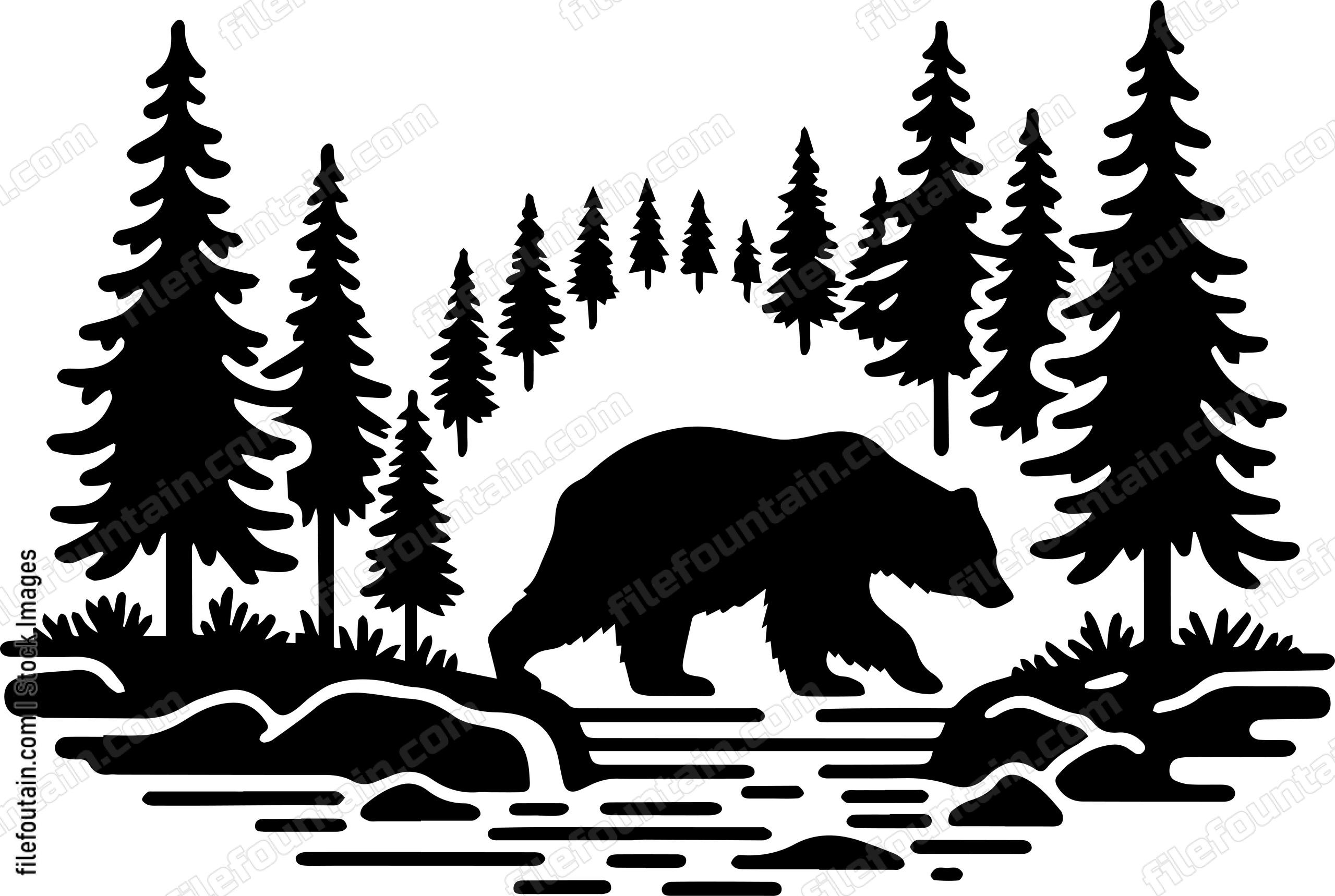 Bear Crossing a Forest Stream