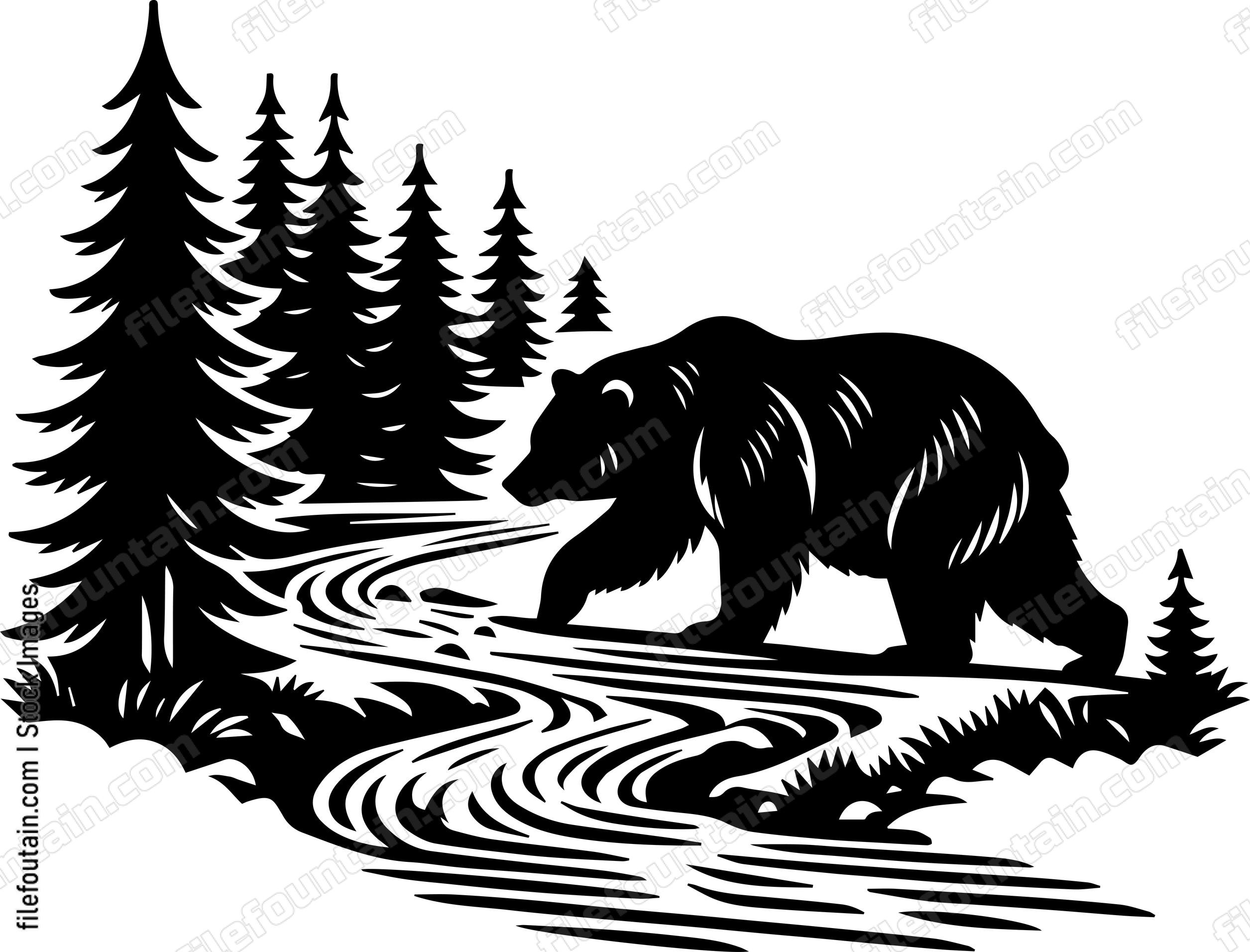 Bear Crossing a Forest Stream