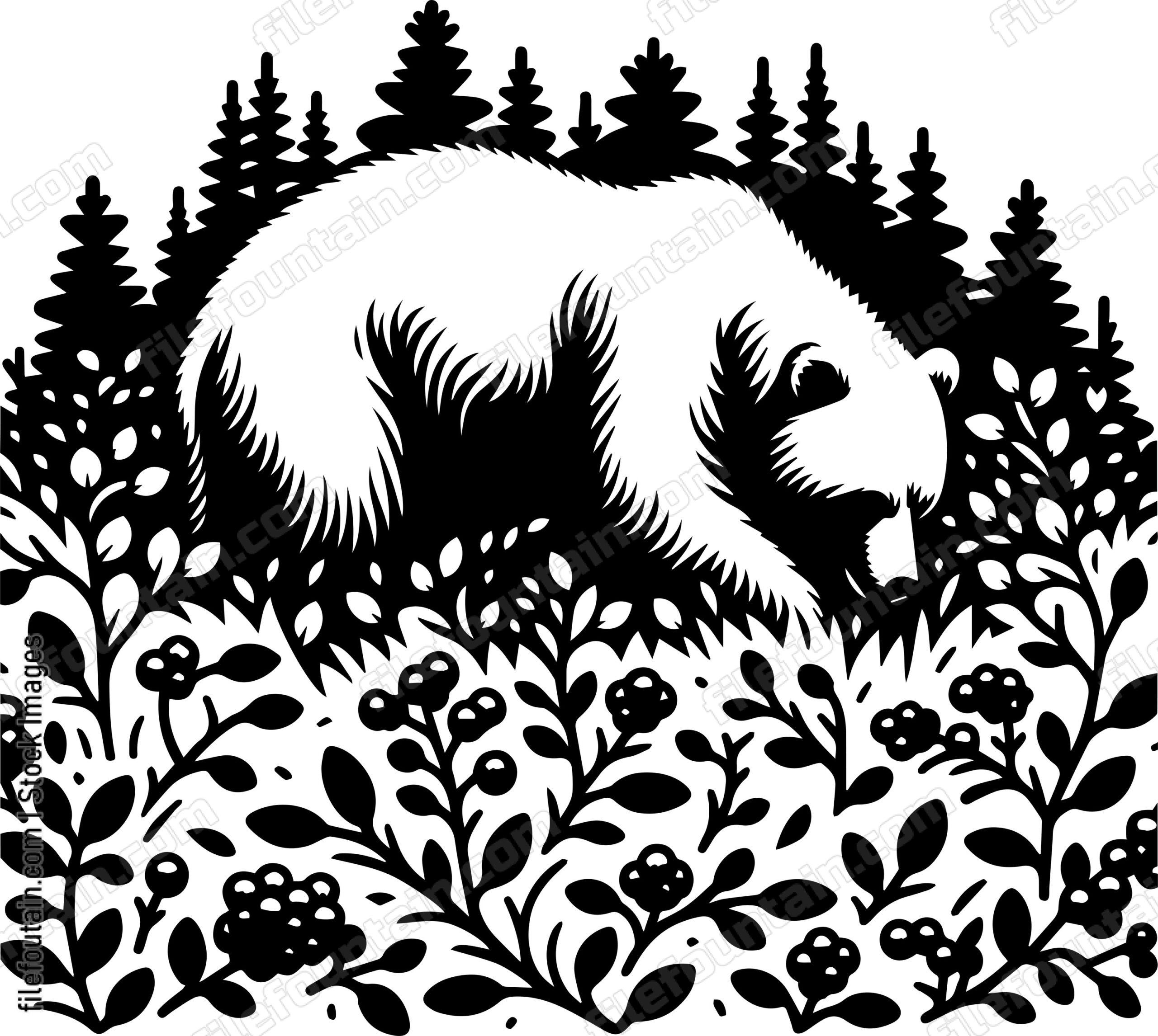Bear Foraging Berries in a Bushy Thicket