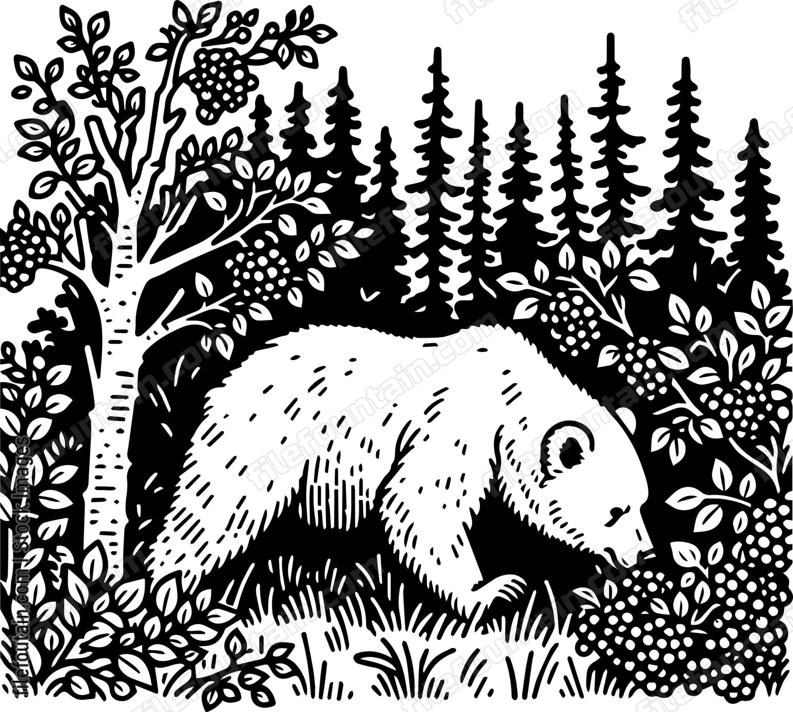 Bear Foraging Berries in a Bushy Thicket