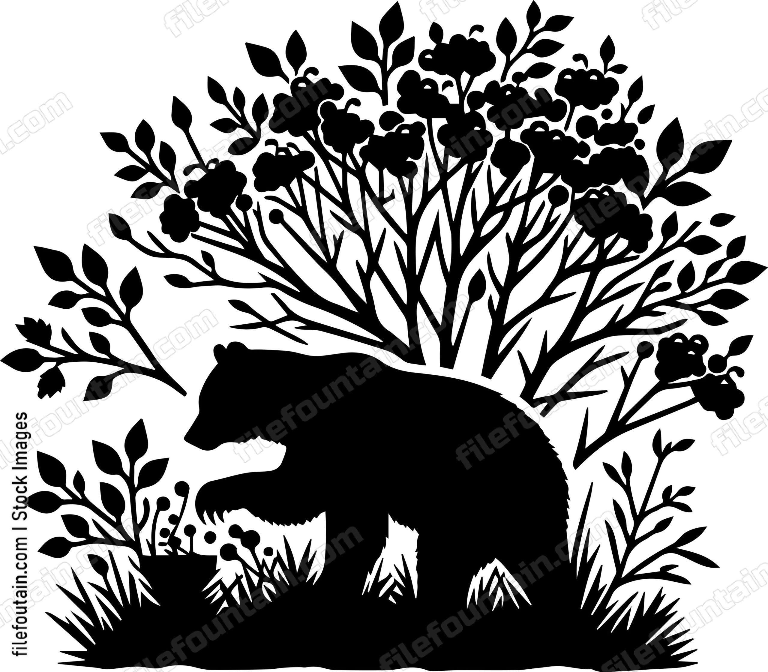Bear Foraging Berries in a Bushy Thicket