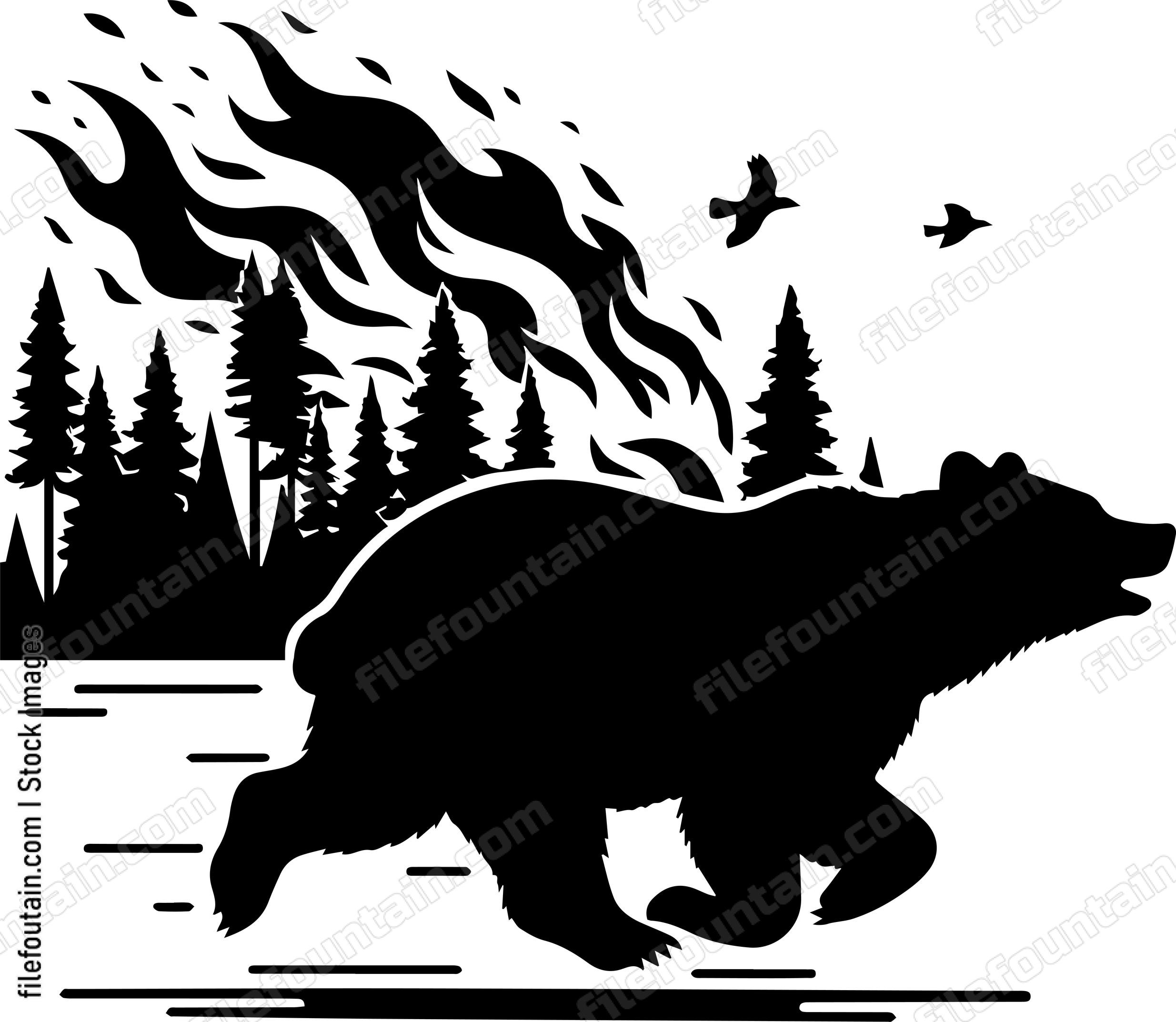 Bear Galloping Away from a Forest Fire