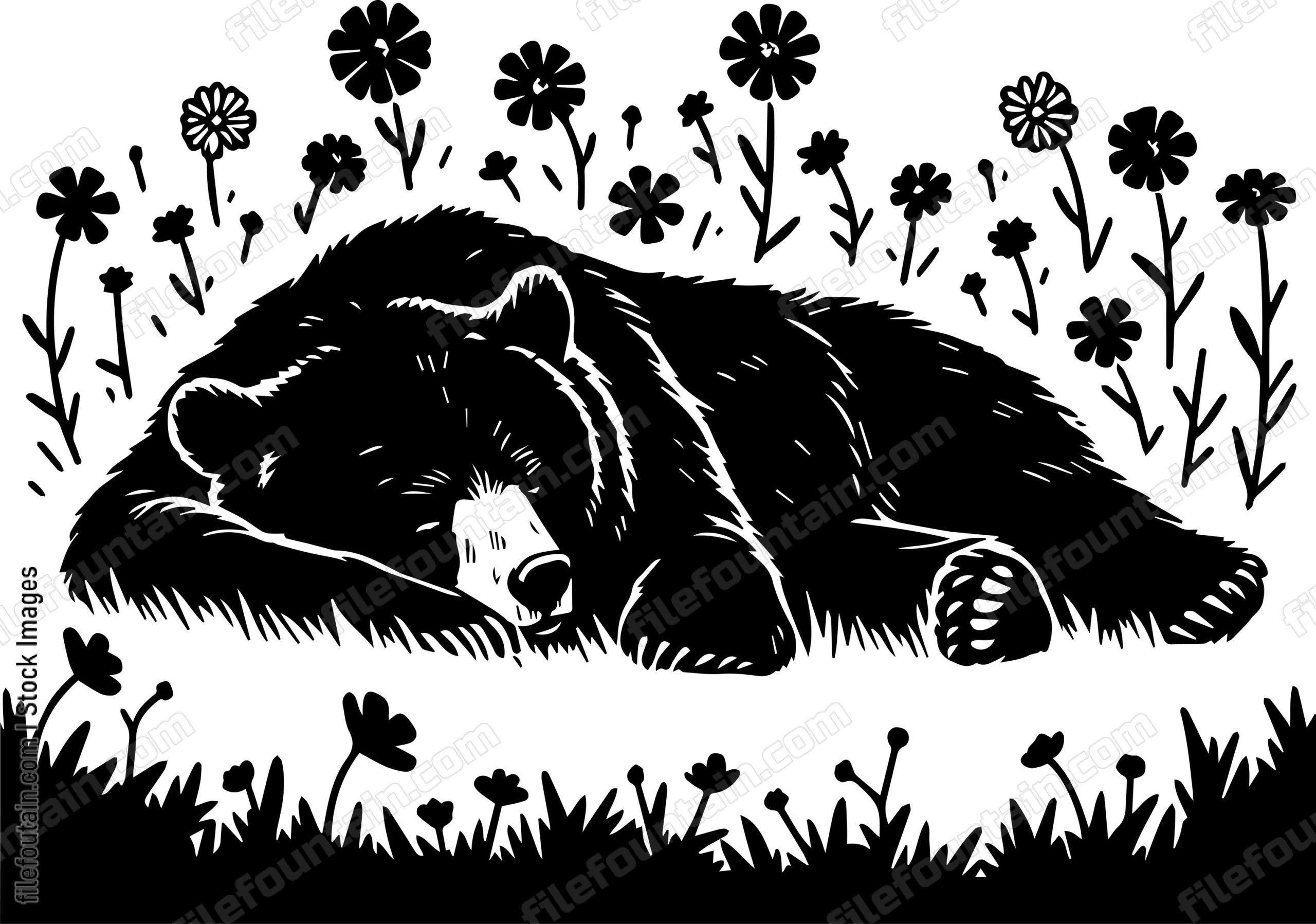 Bear Napping in a Field of Flowers