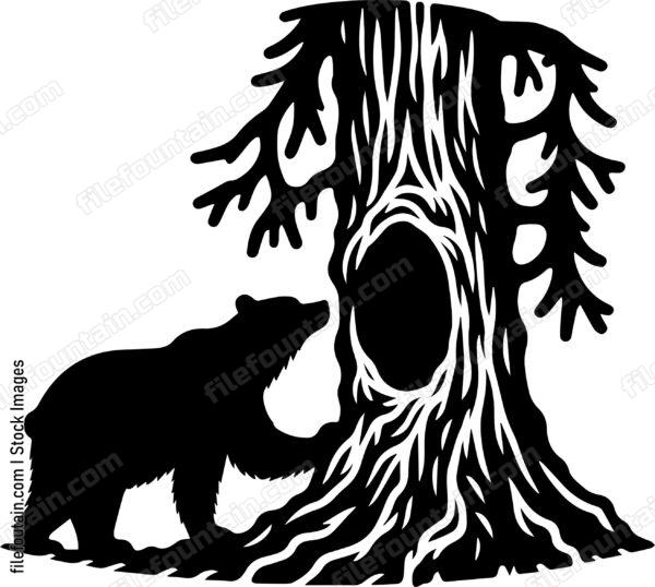Bear Pawing at a Hollow Tree in Search of Food