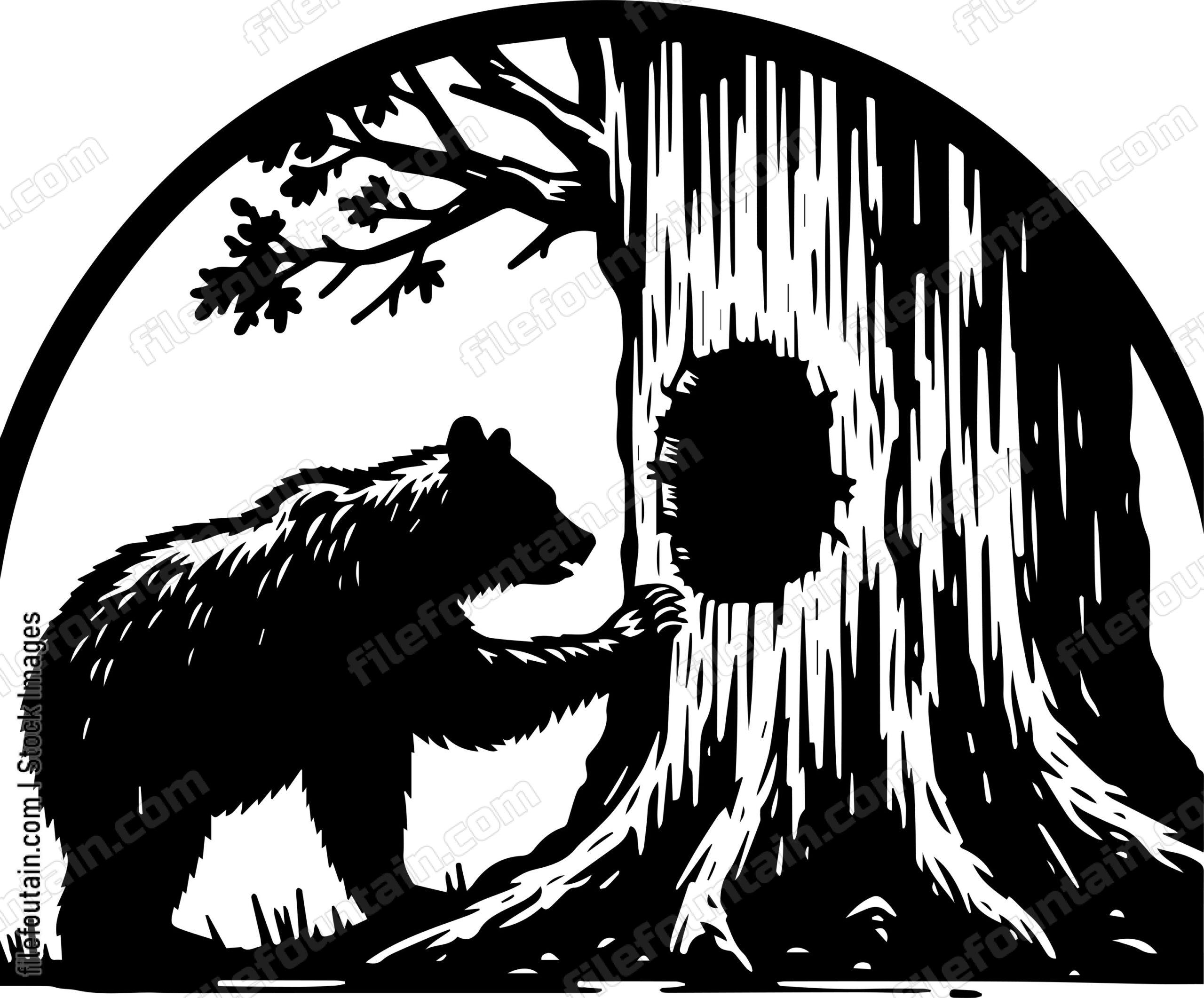 Bear Pawing at a Hollow Tree in Search of Food