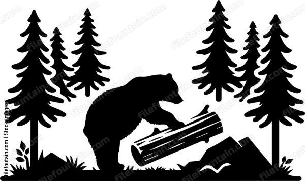 Bear Playing with a Fallen Log