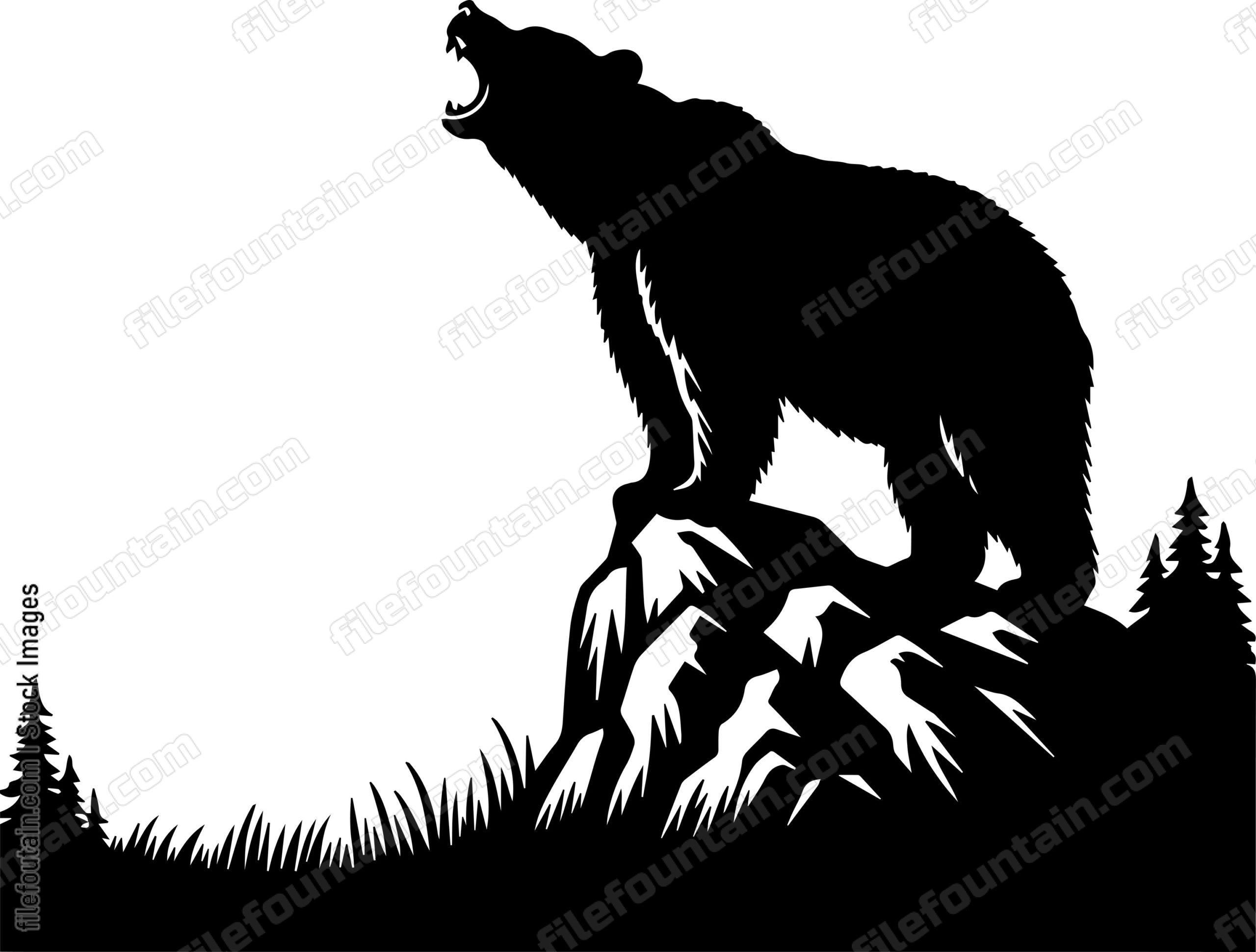 Bear Roaring on a Rocky Hilltop